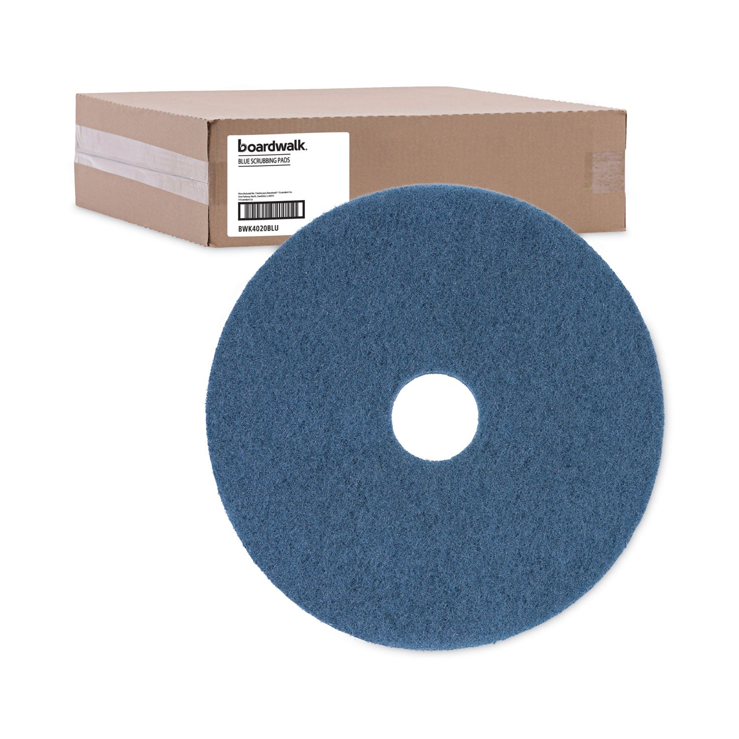 Boardwalk® Scrubbing Floor Pads, 20" Diameter, Blue, 5/Carton