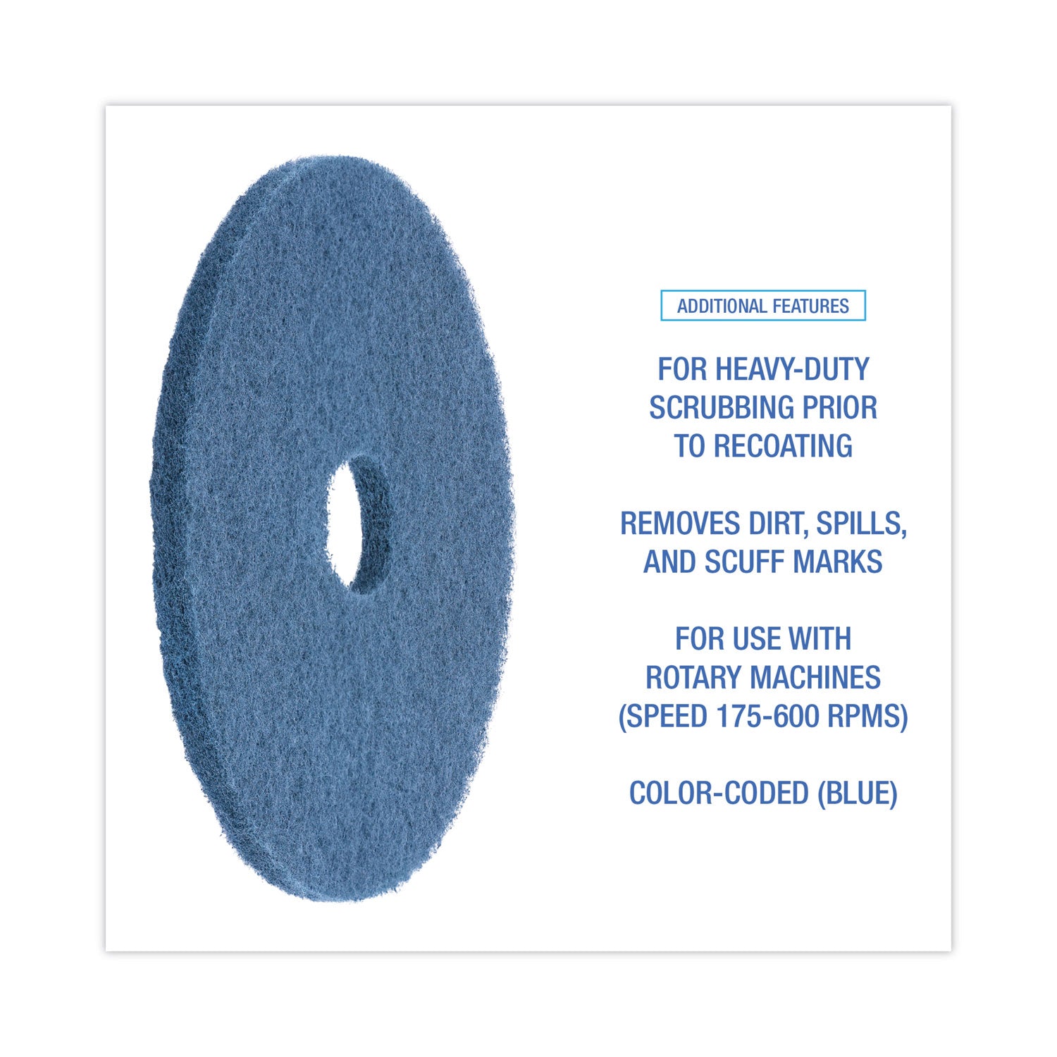 Boardwalk® Scrubbing Floor Pads, 20" Diameter, Blue, 5/Carton