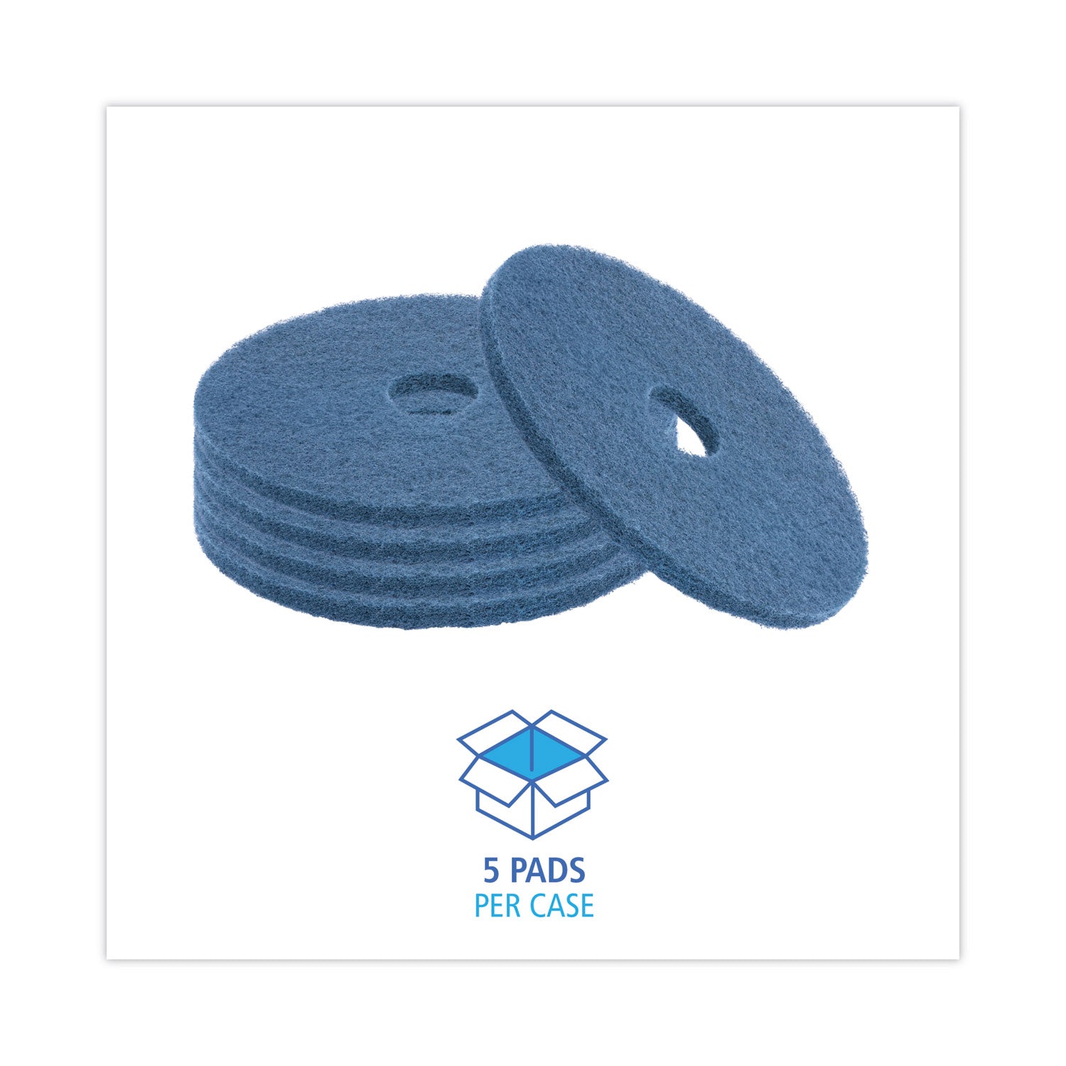 Boardwalk® Scrubbing Floor Pads, 20" Diameter, Blue, 5/Carton