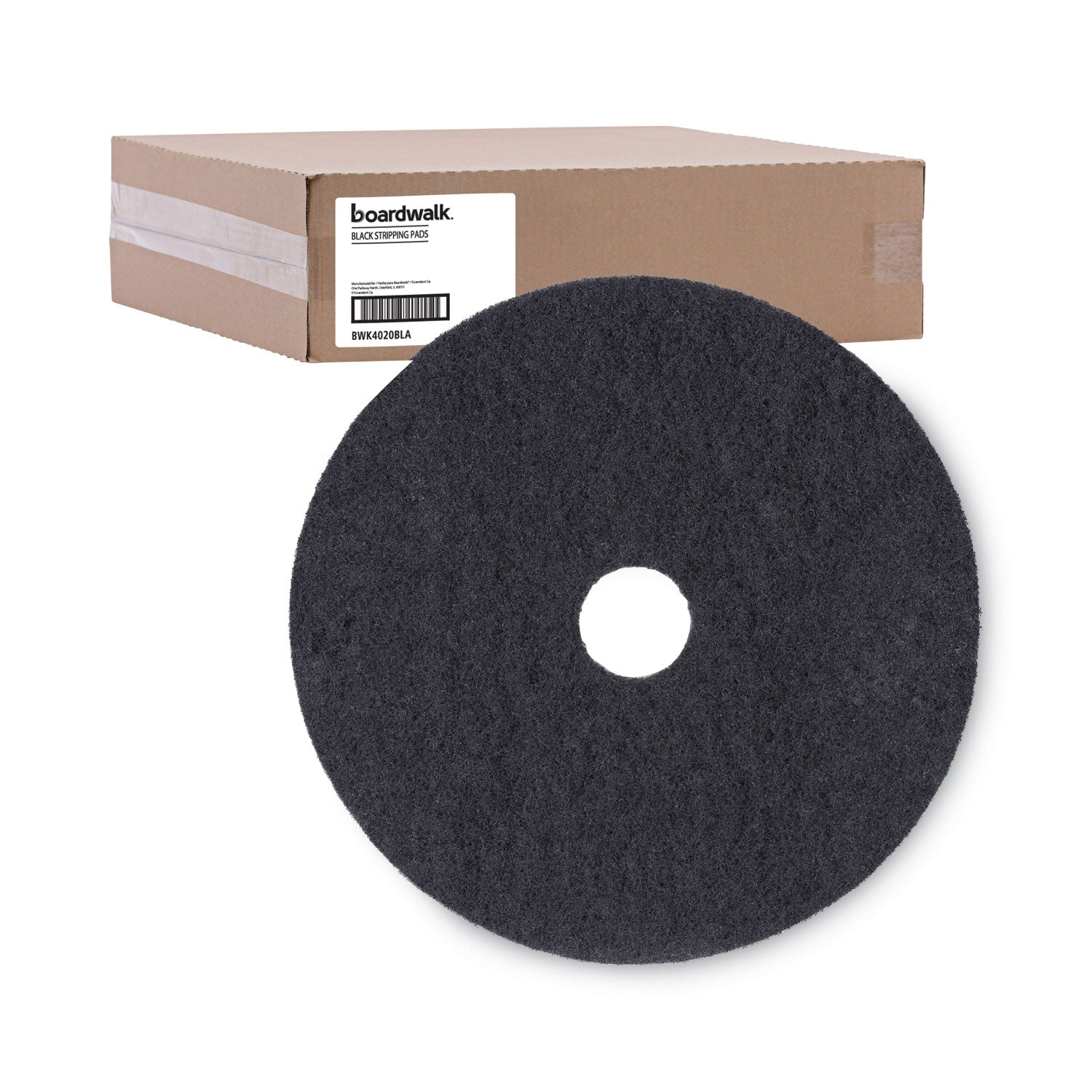 Boardwalk® Stripping Floor Pads, 20" Diameter, Black, 5/Carton