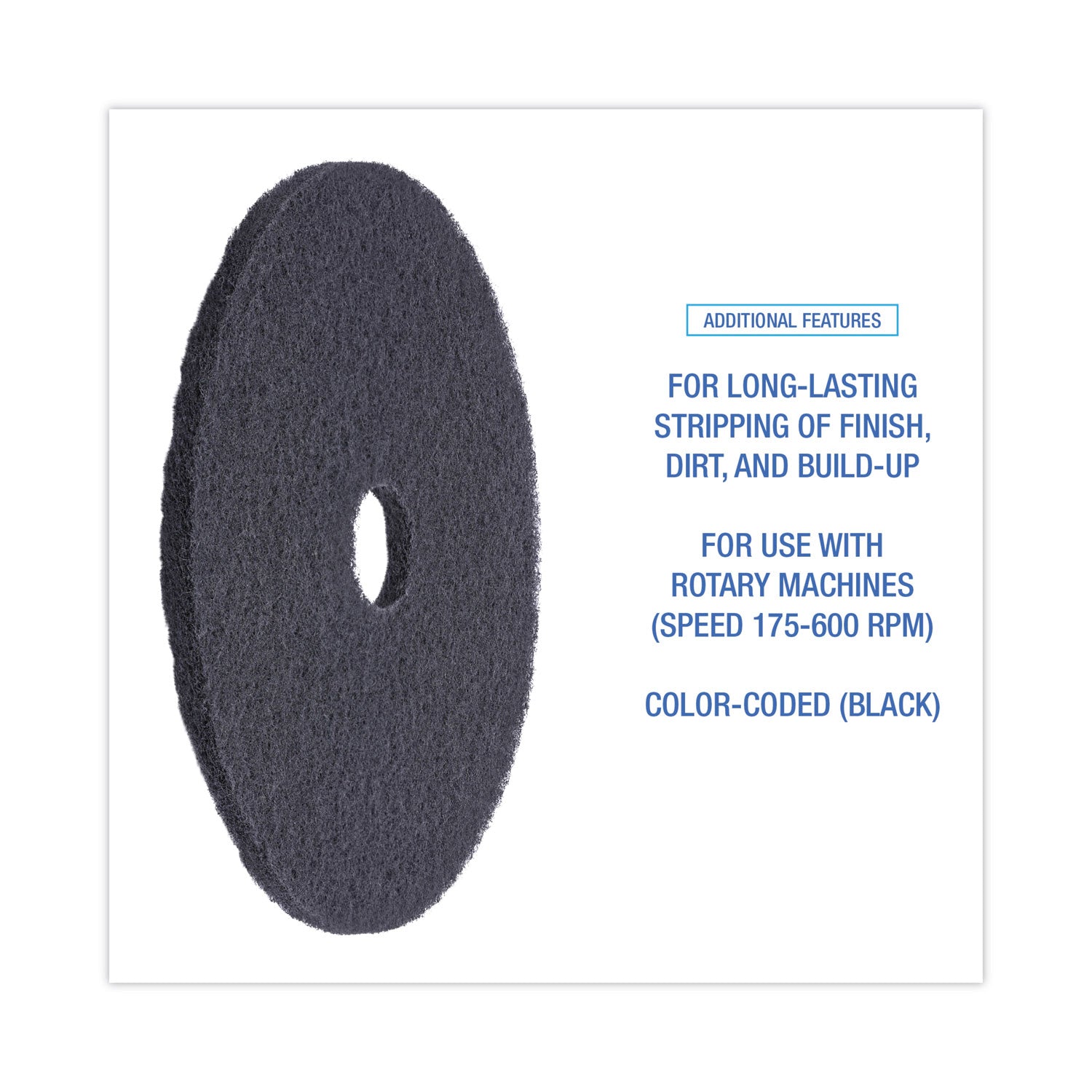 Boardwalk® Stripping Floor Pads, 20" Diameter, Black, 5/Carton