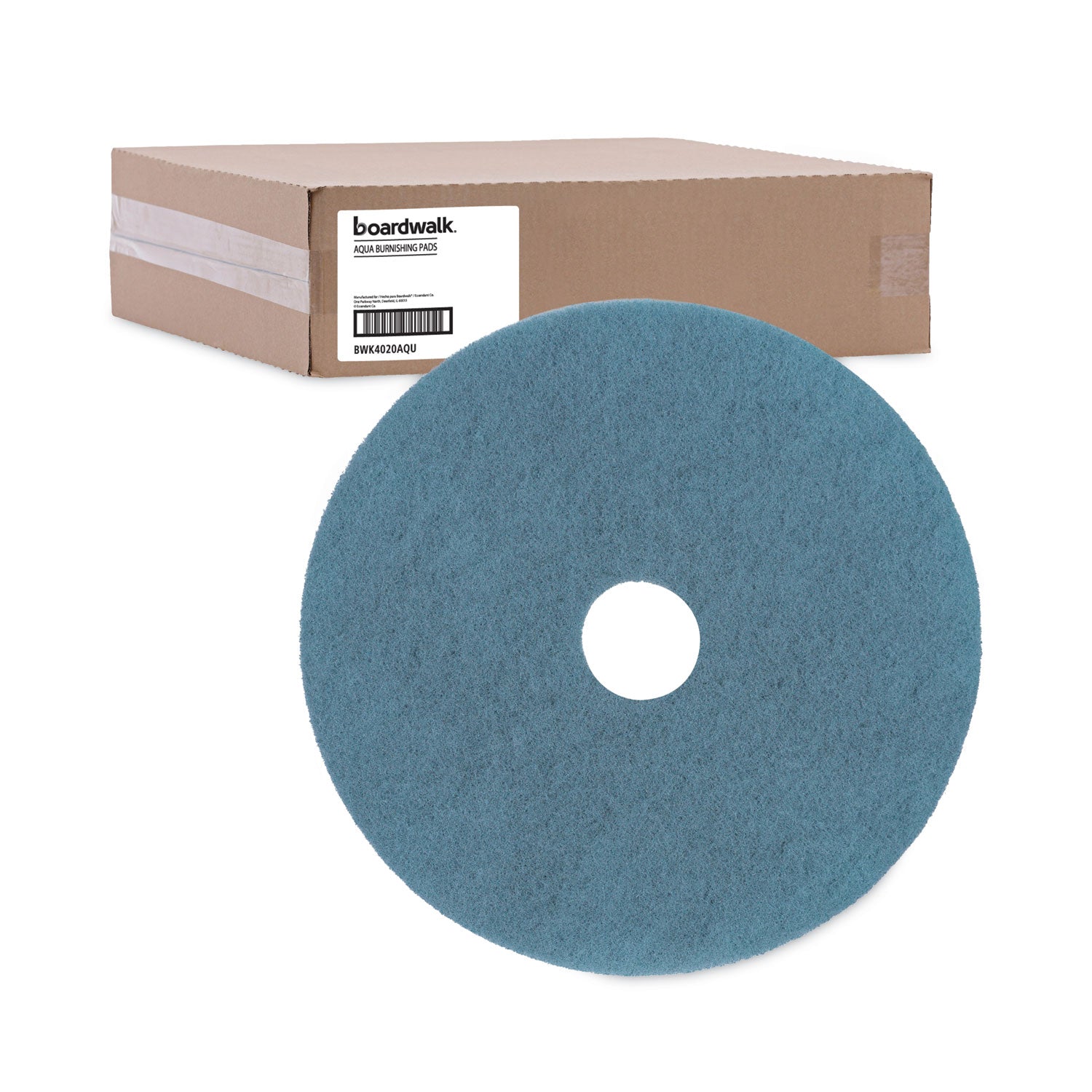 Boardwalk® Burnishing Floor Pads, 20" Diameter, Aqua, 5/Carton