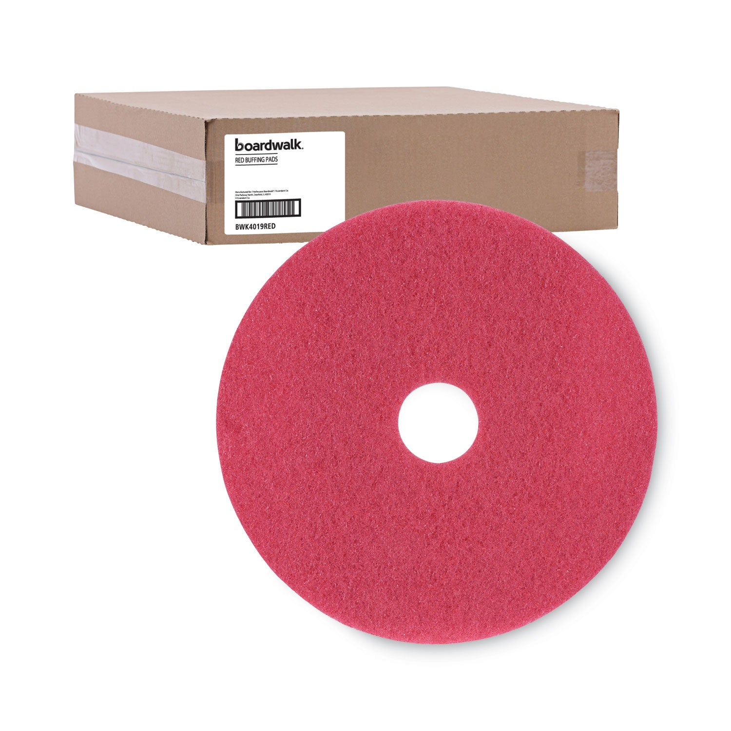 Boardwalk® Buffing Floor Pads, 19" Diameter, Red, 5/Carton