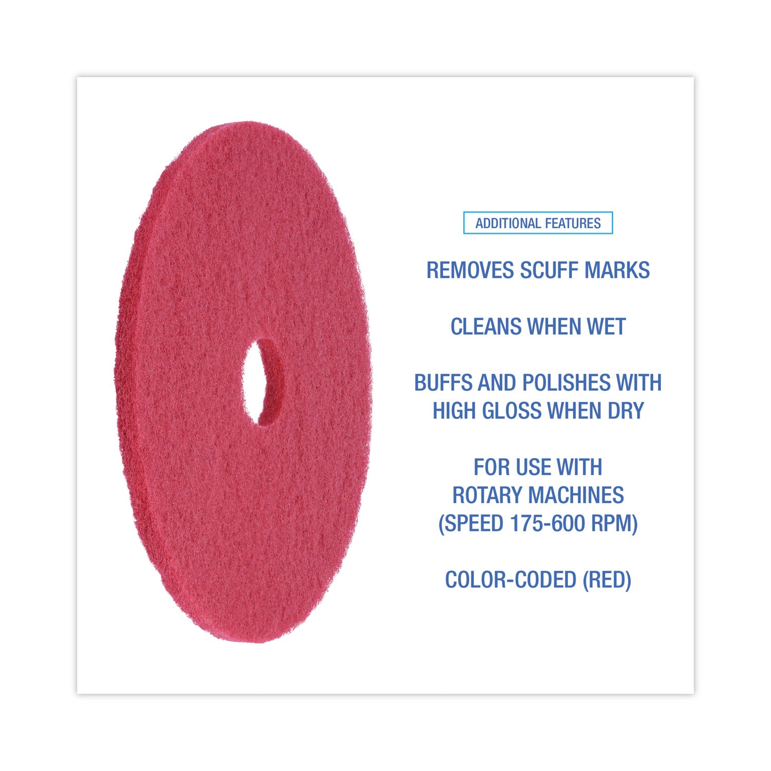 Boardwalk® Buffing Floor Pads, 19" Diameter, Red, 5/Carton