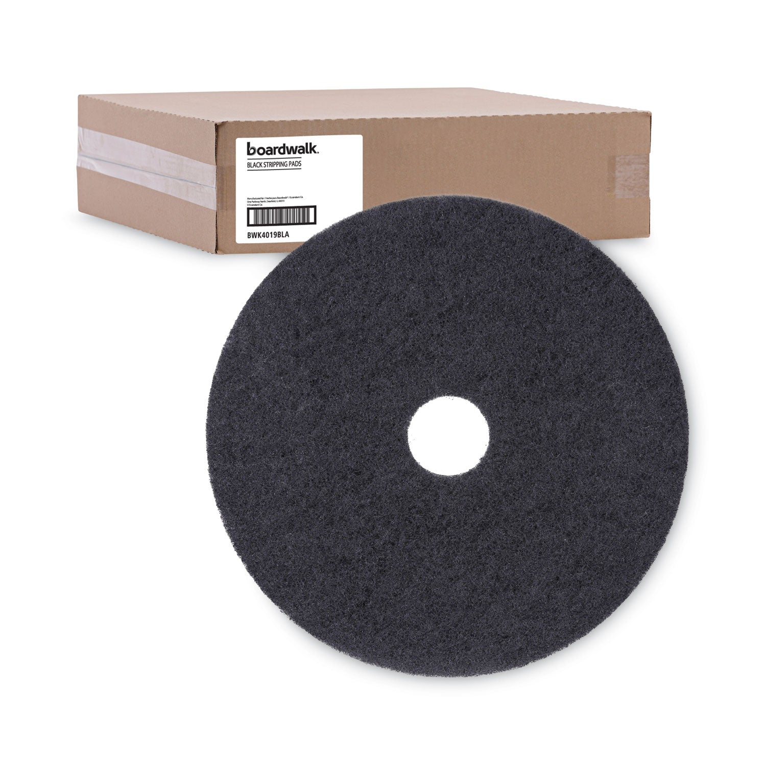 Boardwalk® Stripping Floor Pads, 19" Diameter, Black, 5/Carton