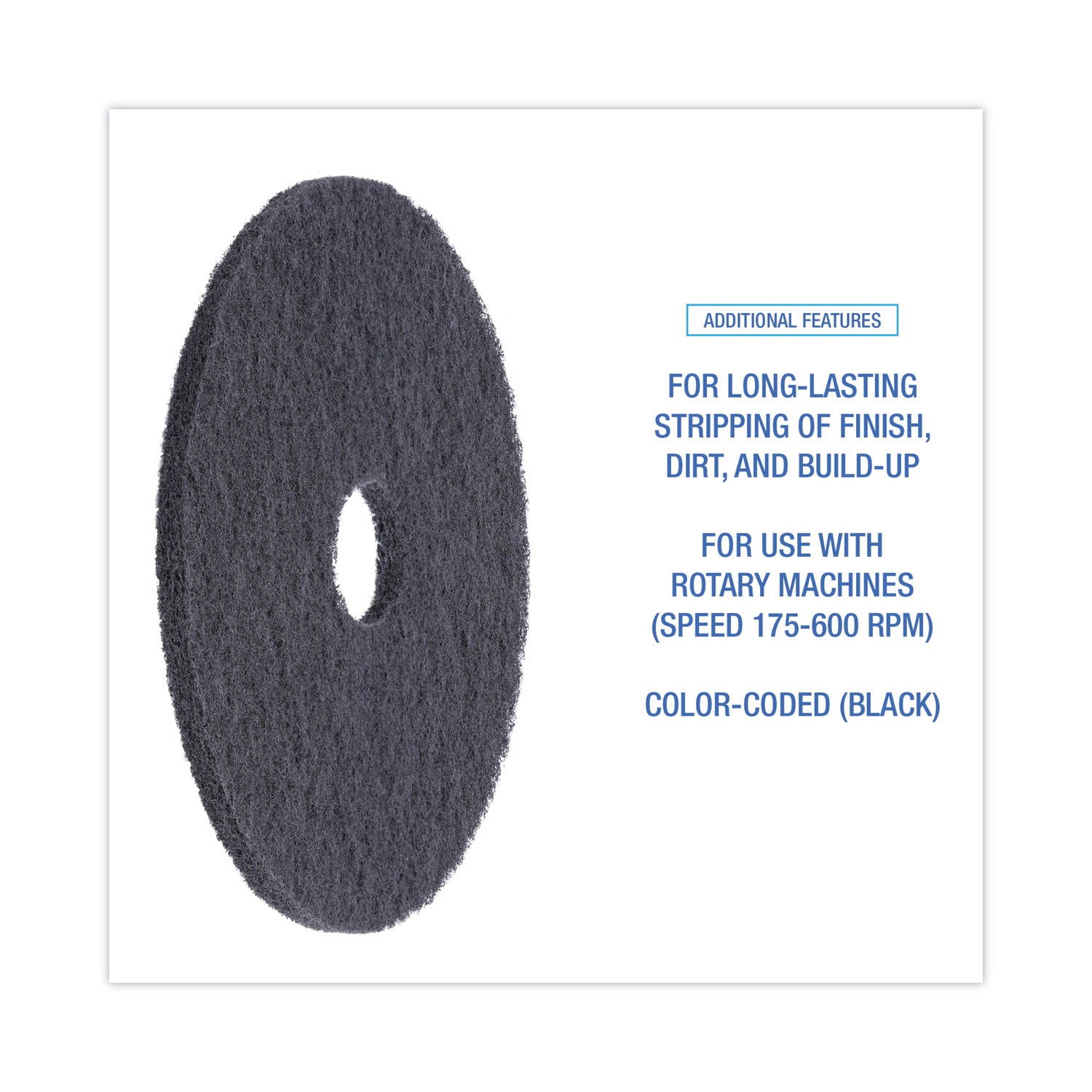 Boardwalk® Stripping Floor Pads, 19" Diameter, Black, 5/Carton