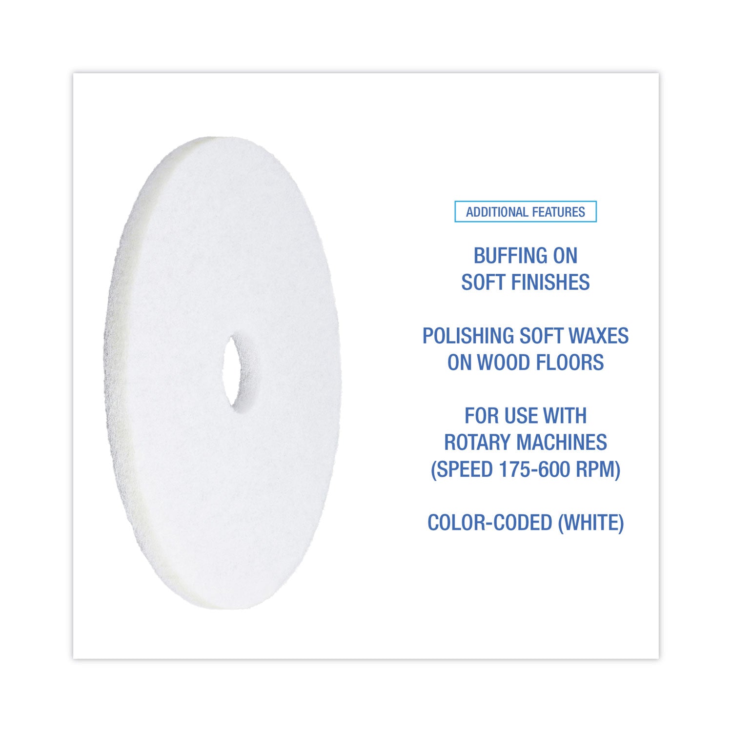 Boardwalk® Polishing Floor Pads, 18" Diameter, White, 5/Carton