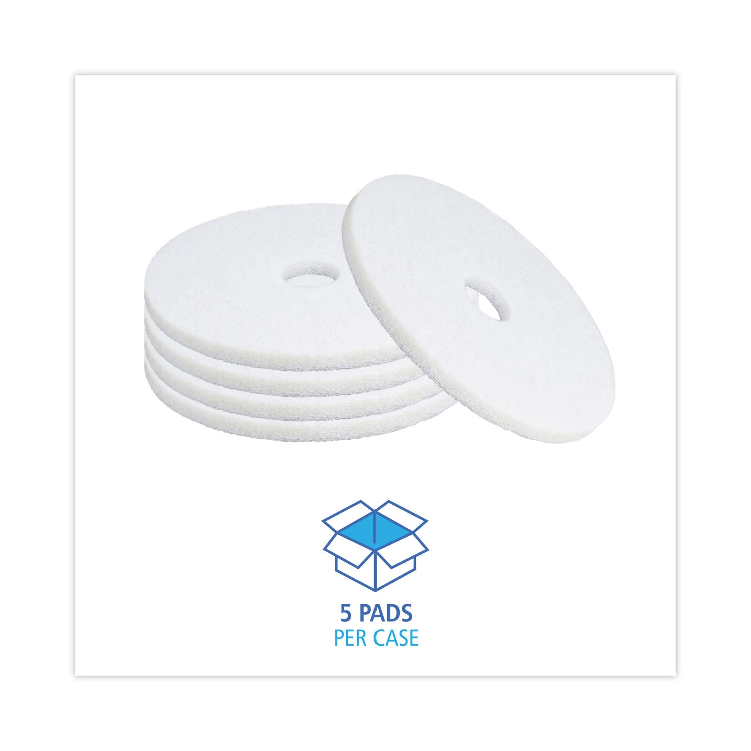 Boardwalk® Polishing Floor Pads, 18" Diameter, White, 5/Carton