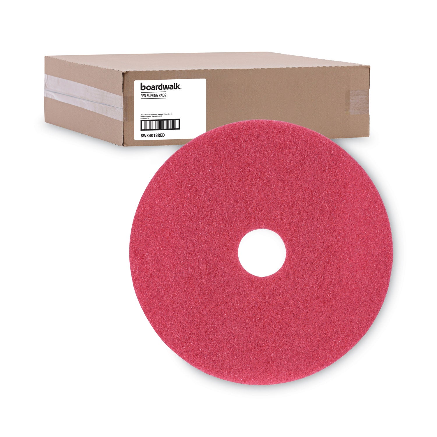 Boardwalk® Buffing Floor Pads, 18" Diameter, Red, 5/Carton