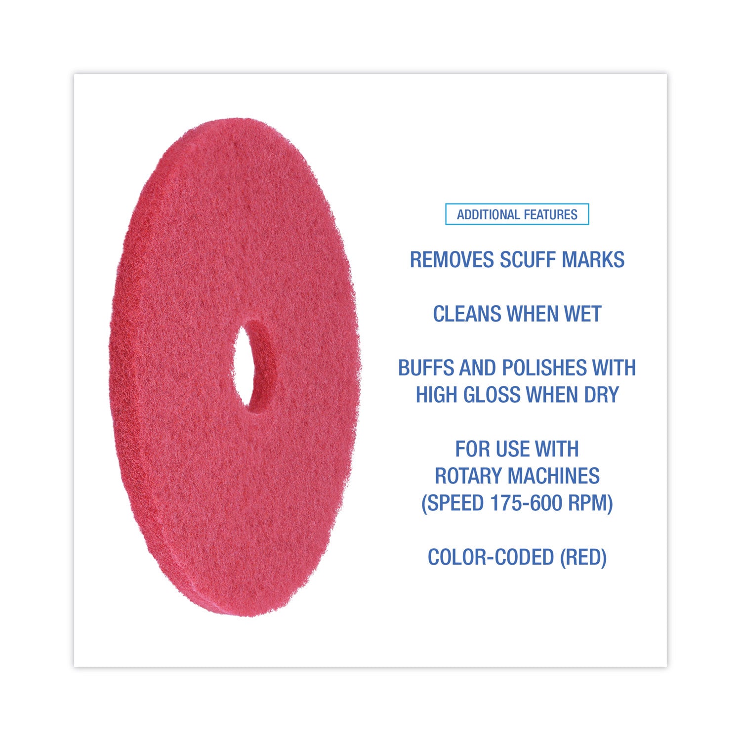 Boardwalk® Buffing Floor Pads, 18" Diameter, Red, 5/Carton