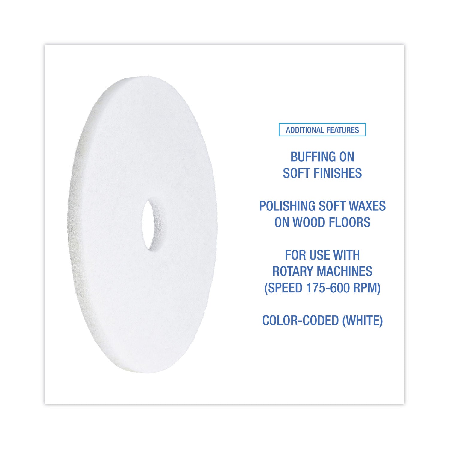 Boardwalk® Polishing Floor Pads, 17" Diameter, White, 5/Carton