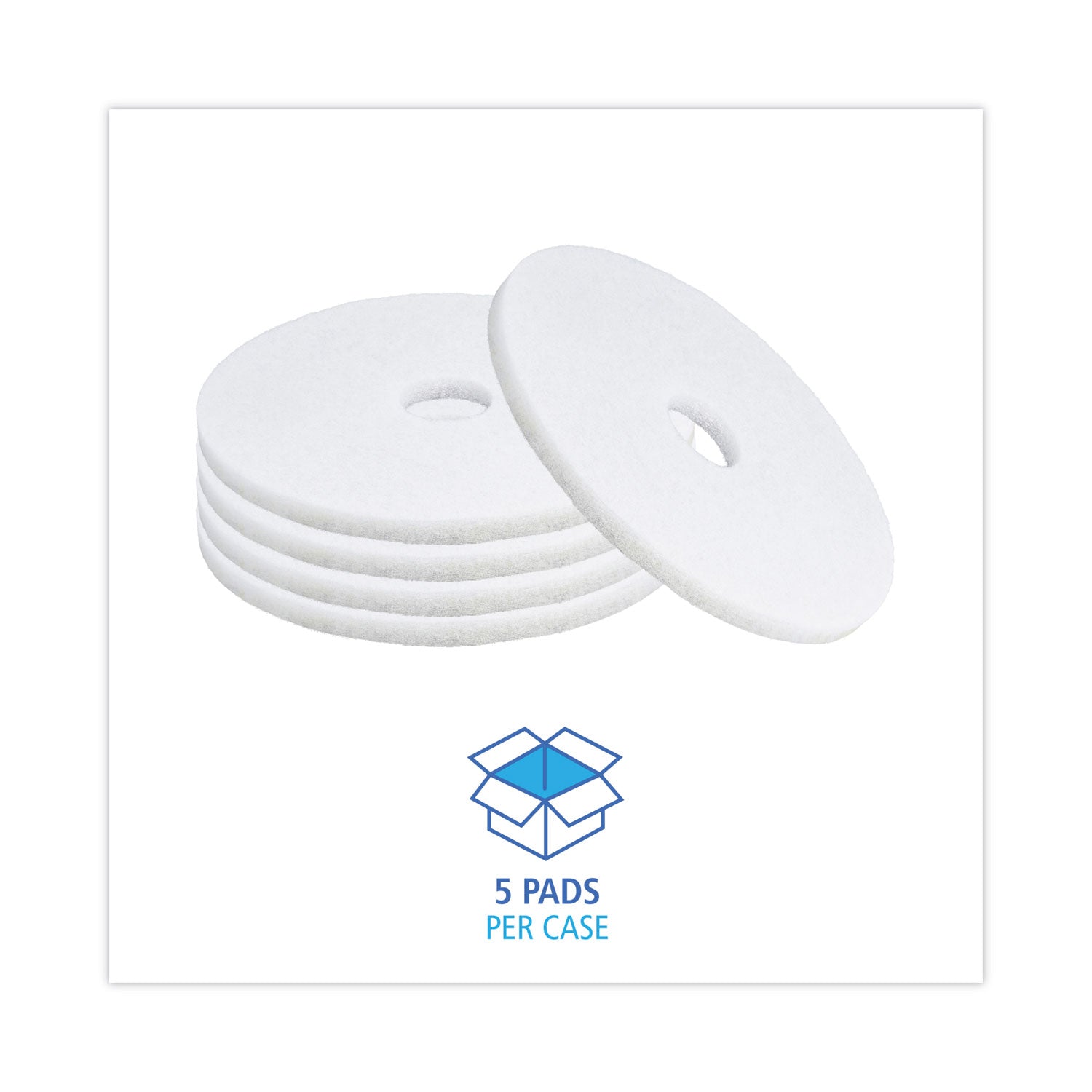 Boardwalk® Polishing Floor Pads, 17" Diameter, White, 5/Carton