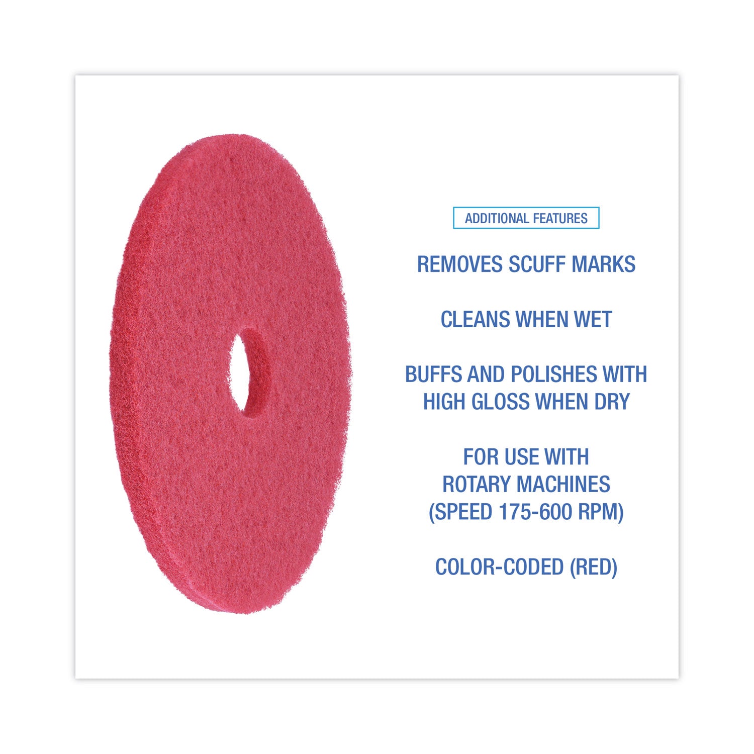 Boardwalk® Buffing Floor Pads, 17" Diameter, Red, 5/Carton