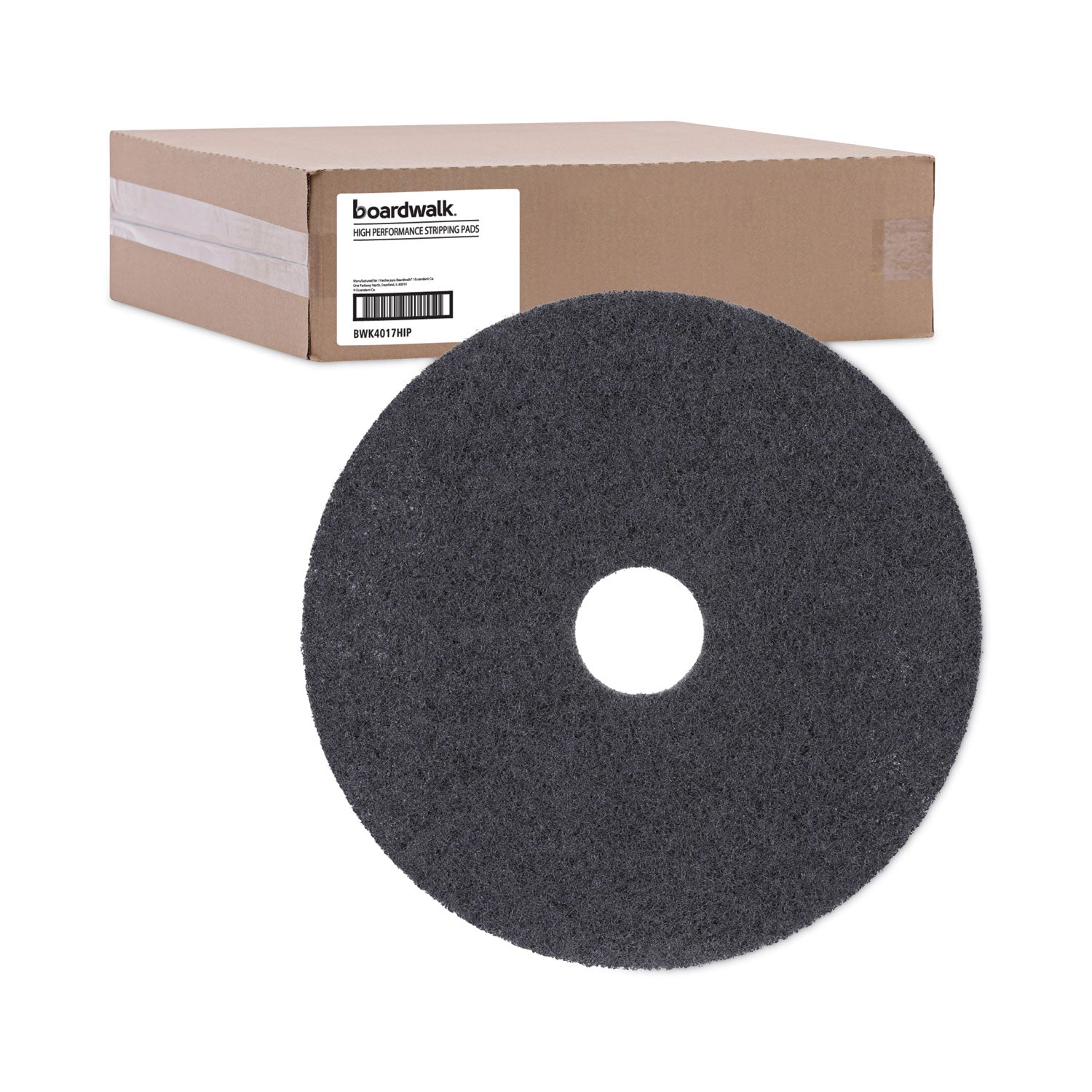 Boardwalk® High Performance Stripping Floor Pads, 17" Diameter, Black, 5/Carton