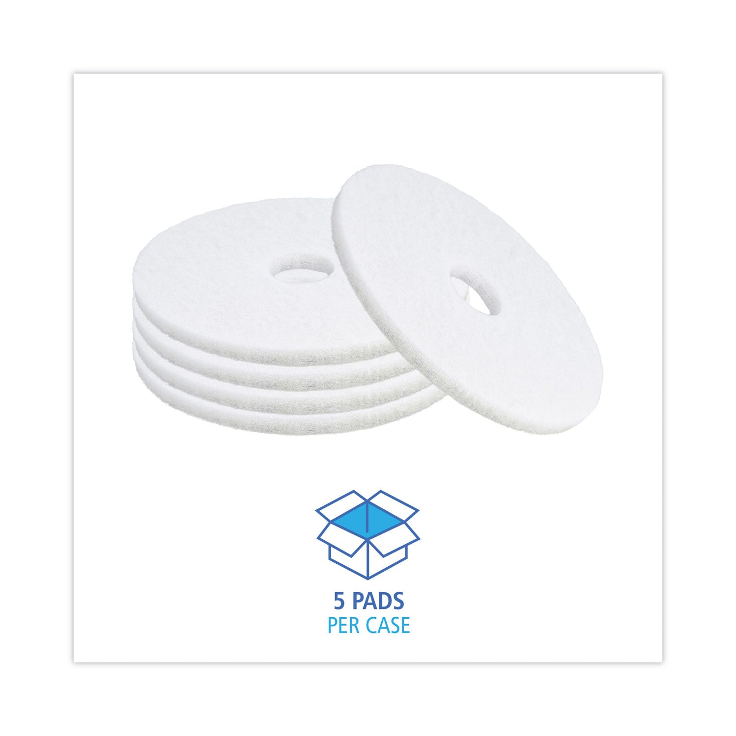 Boardwalk® Polishing Floor Pads, 16" Diameter, White, 5/Carton