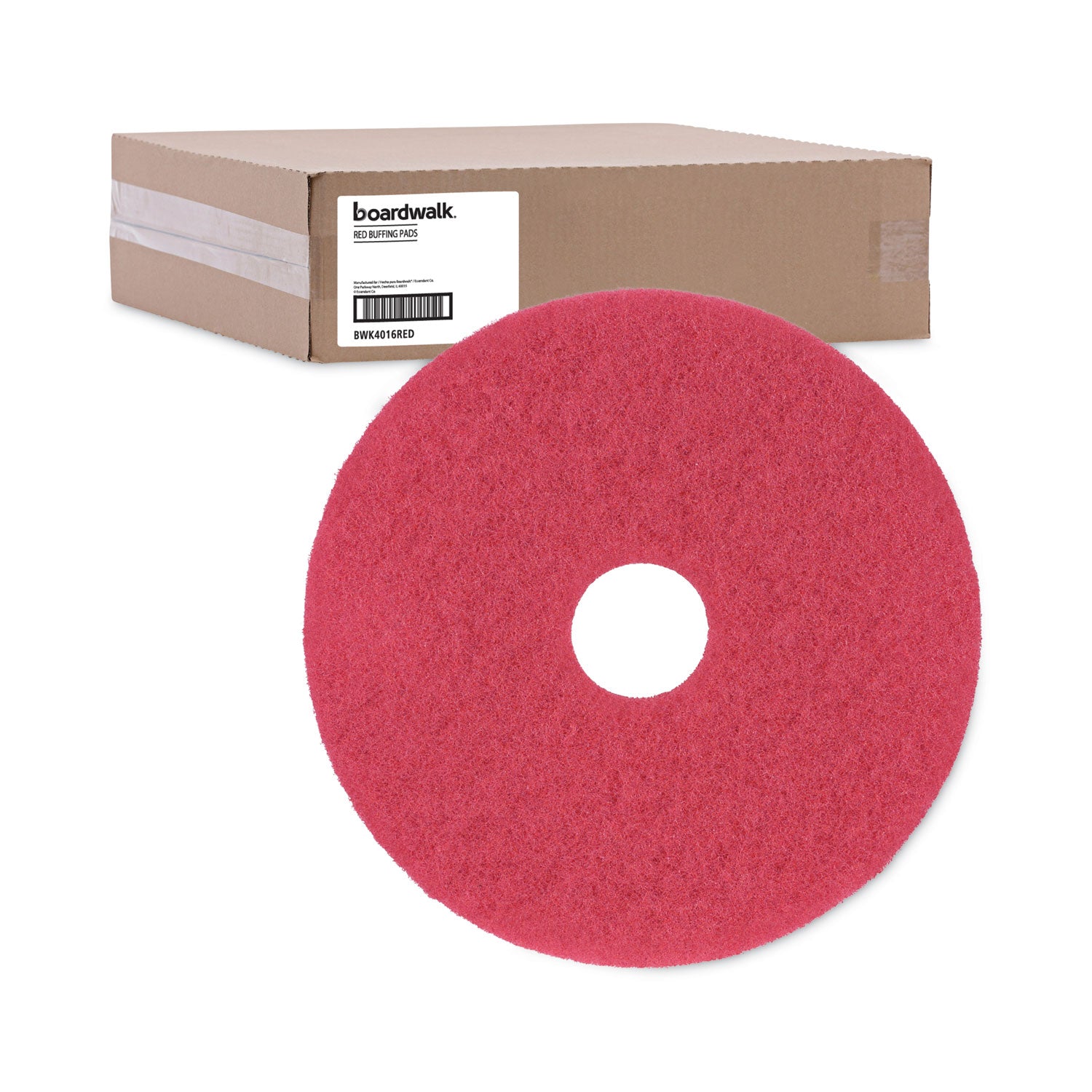 Boardwalk® Buffing Floor Pads, 16" Diameter, Red, 5/Carton