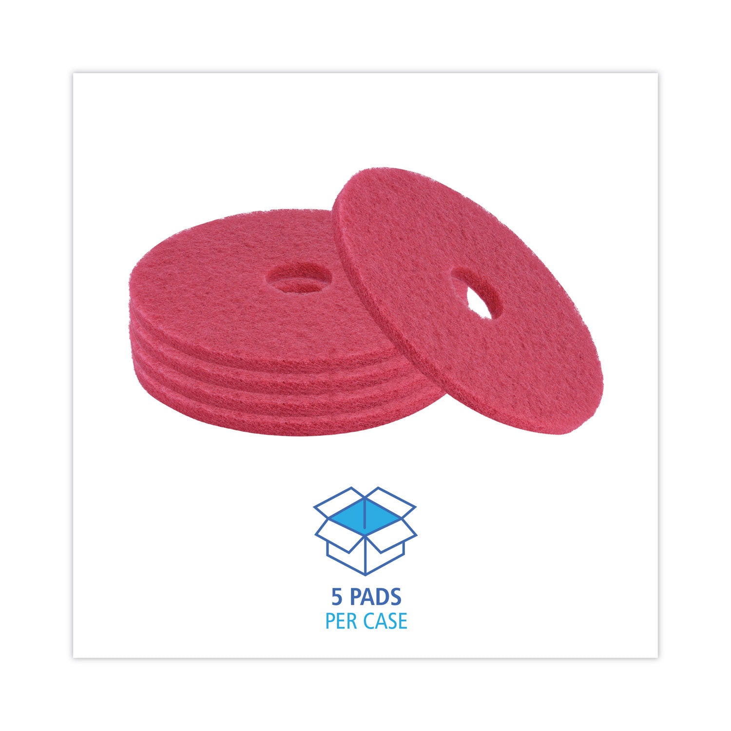 Boardwalk® Buffing Floor Pads, 16" Diameter, Red, 5/Carton