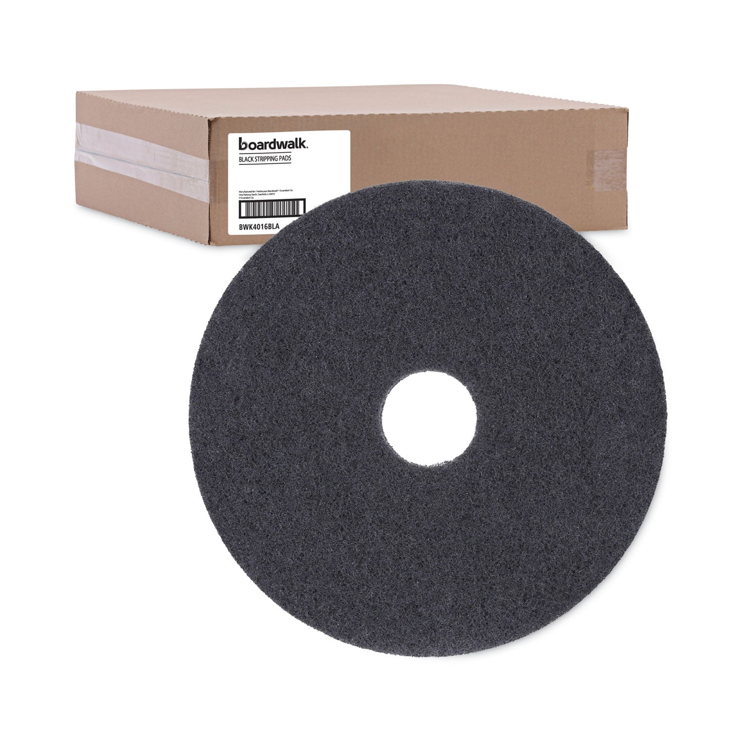 Boardwalk® Stripping Floor Pads, 16" Diameter, Black, 5/Carton