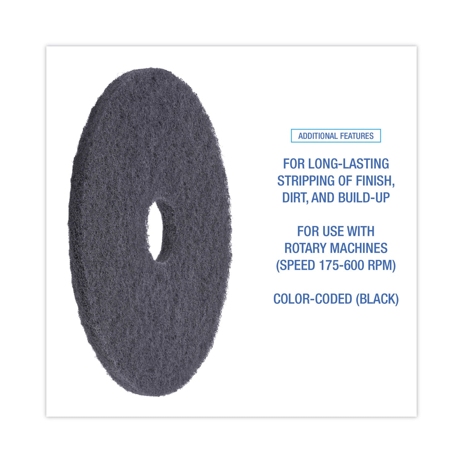 Boardwalk® Stripping Floor Pads, 16" Diameter, Black, 5/Carton