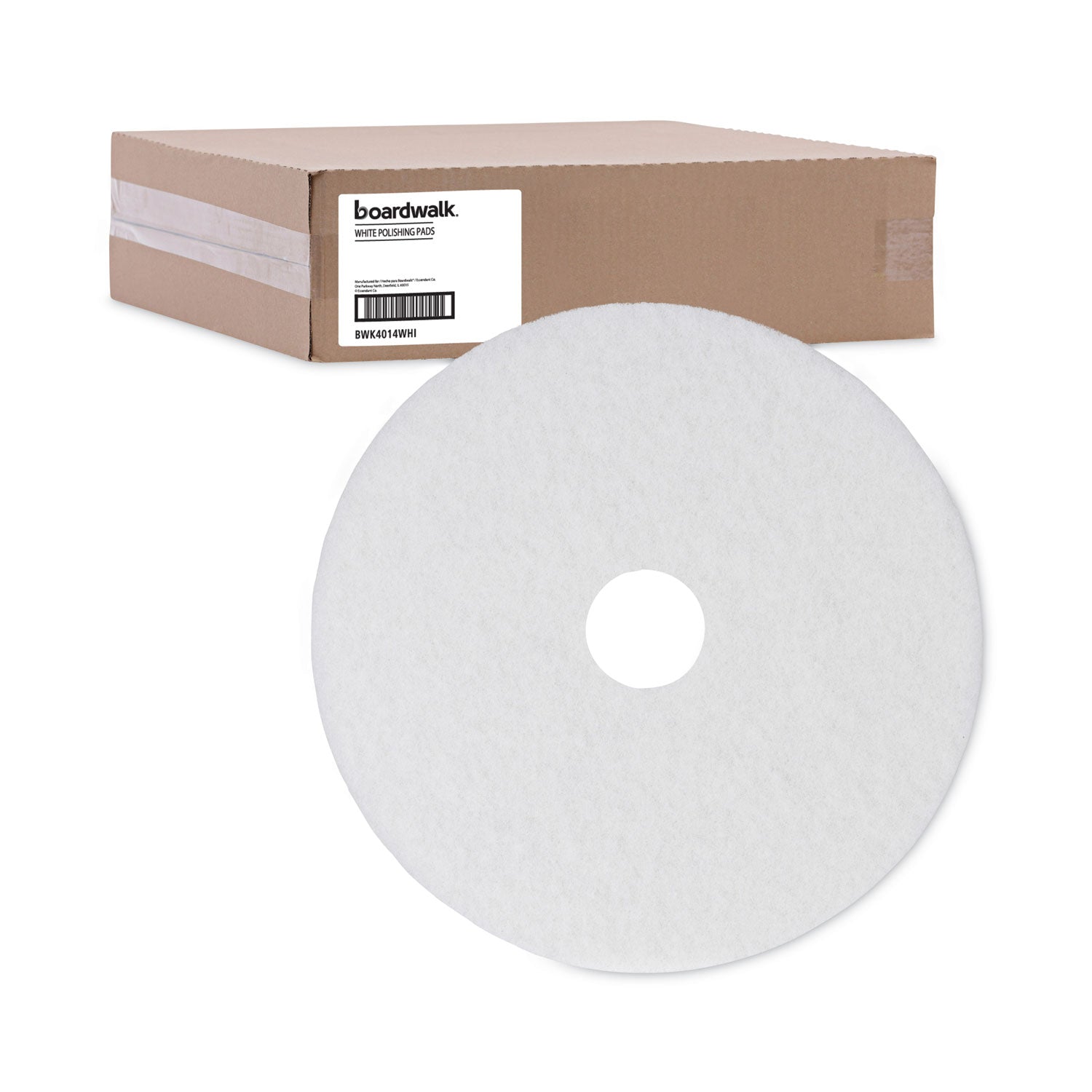 Boardwalk® Polishing Floor Pads, 14" Diameter, White, 5/Carton