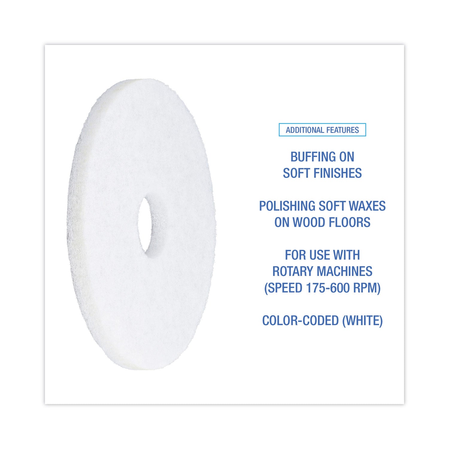 Boardwalk® Polishing Floor Pads, 14" Diameter, White, 5/Carton