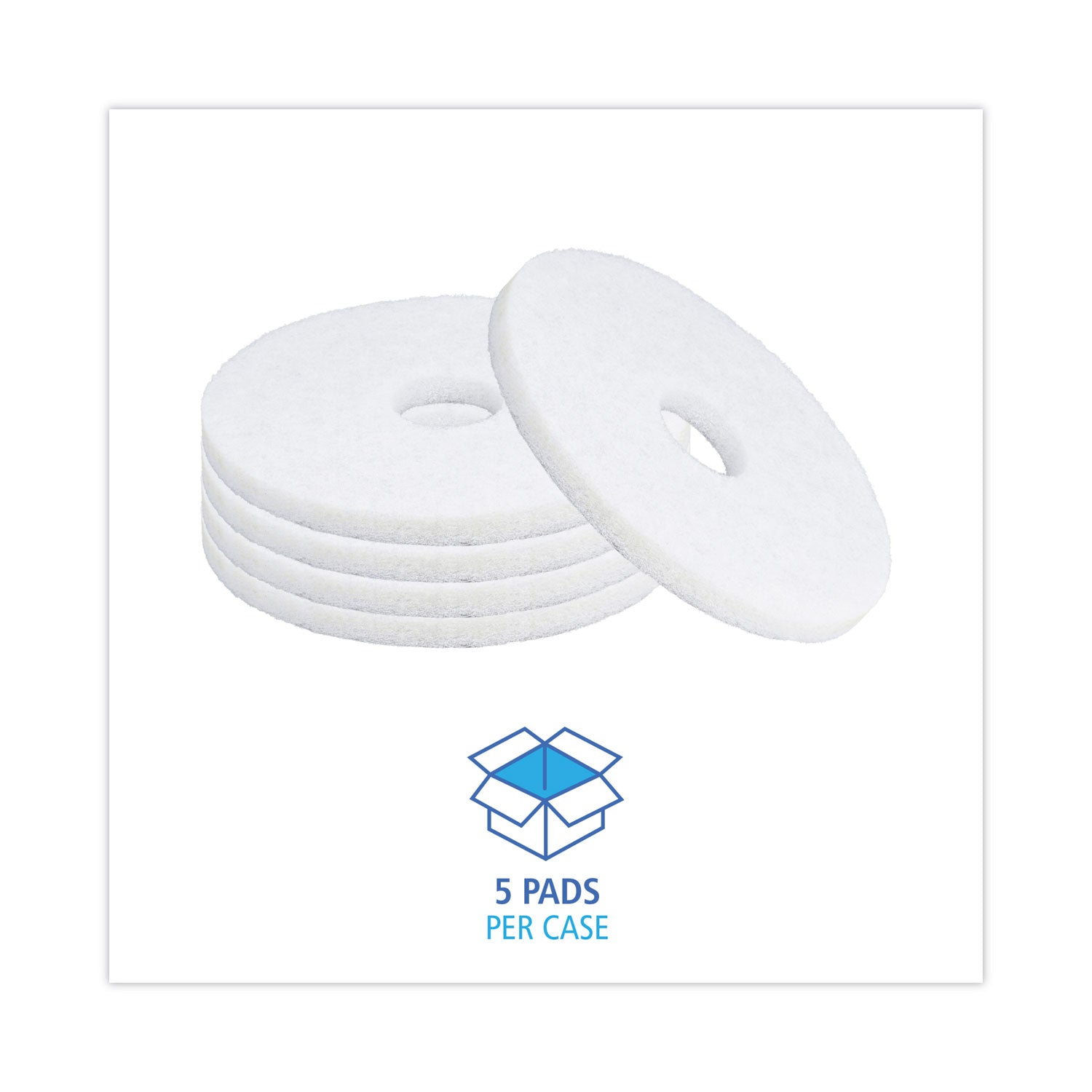 Boardwalk® Polishing Floor Pads, 14" Diameter, White, 5/Carton