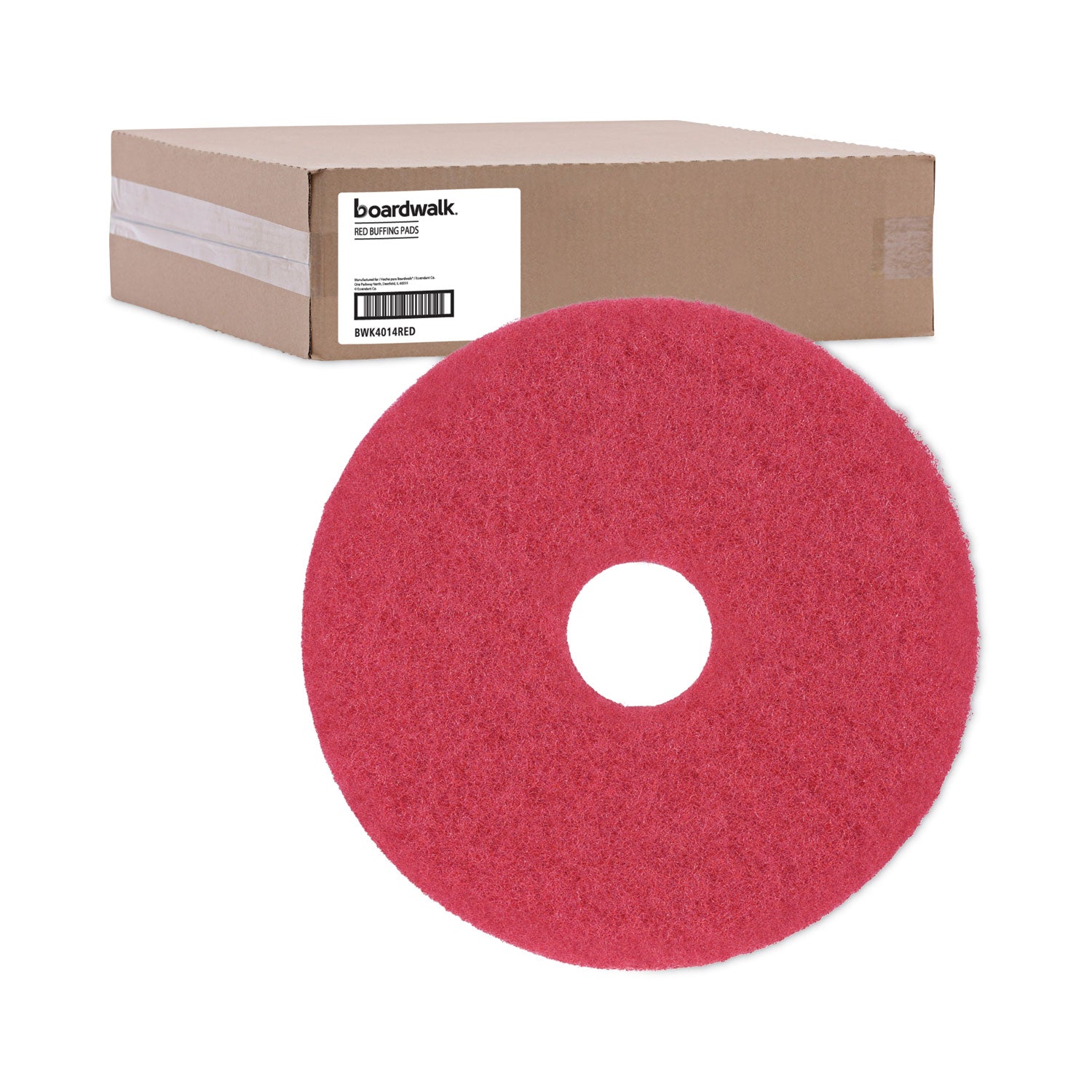 Boardwalk® Buffing Floor Pads, 14" Diameter, Red, 5/Carton