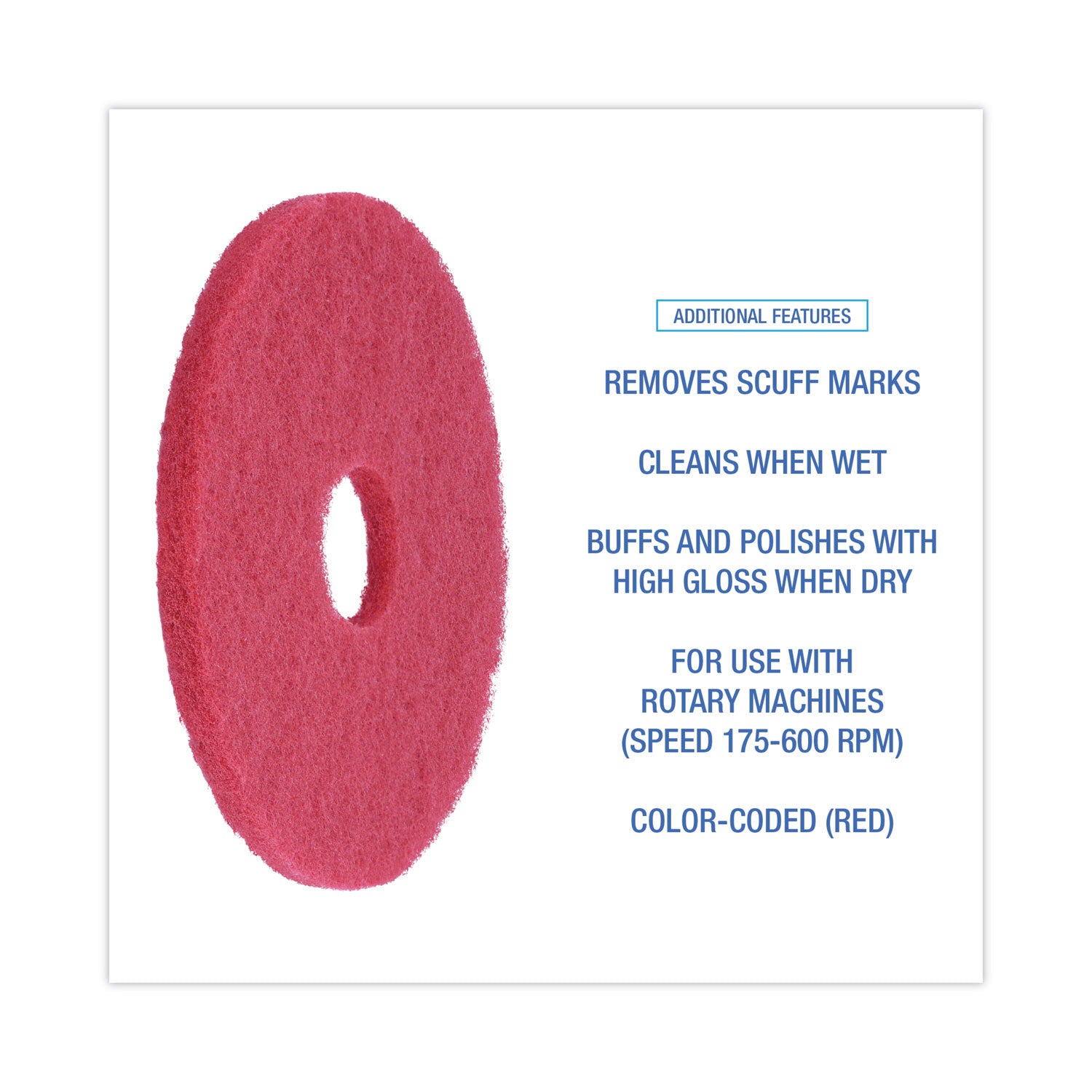 Boardwalk® Buffing Floor Pads, 14" Diameter, Red, 5/Carton