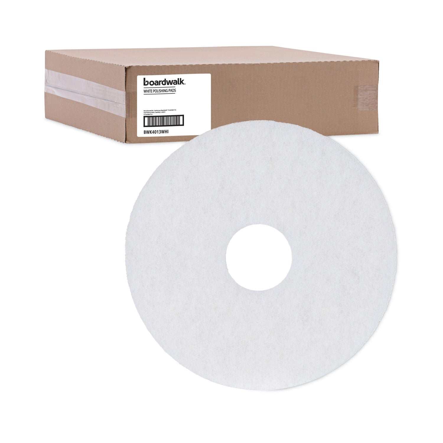 Boardwalk® Polishing Floor Pads, 13" Diameter, White, 5/Carton