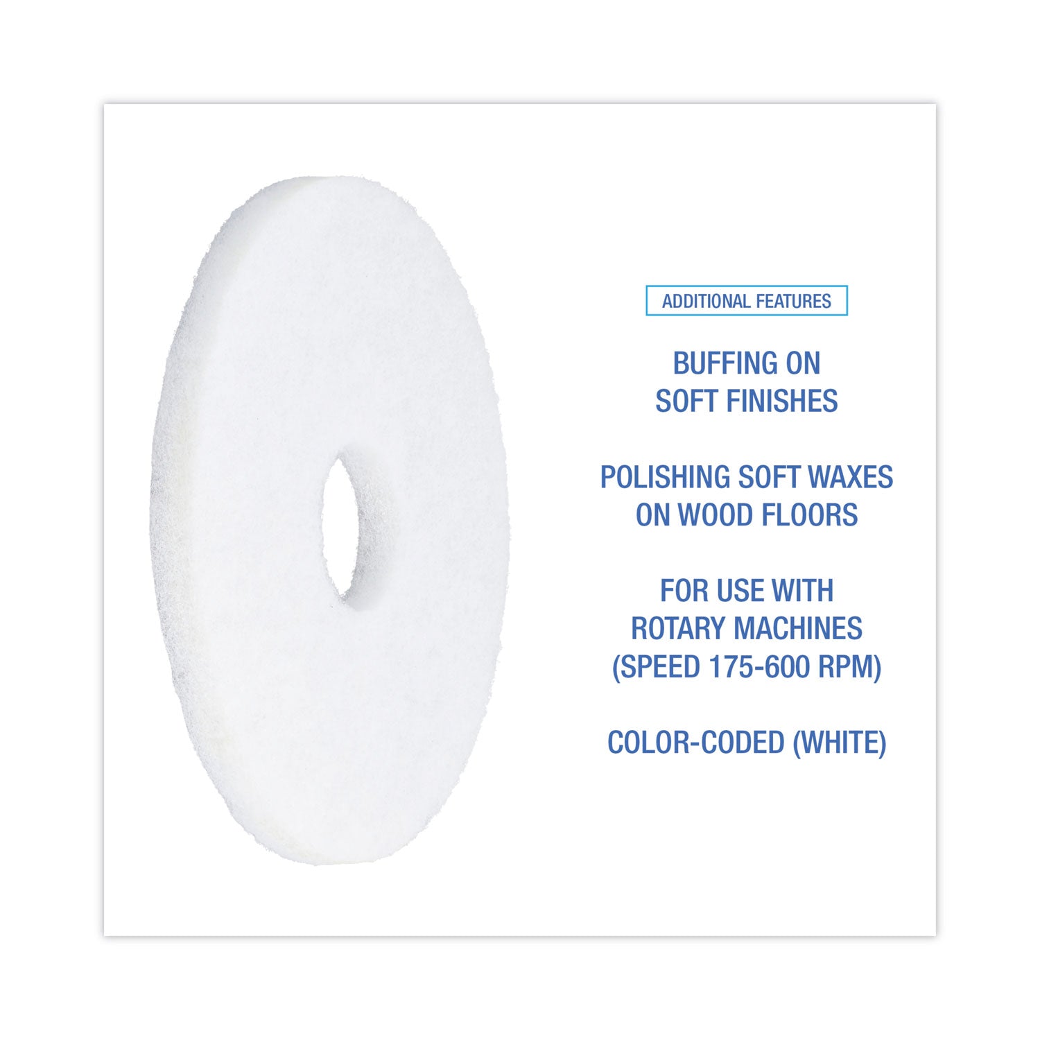 Boardwalk® Polishing Floor Pads, 13" Diameter, White, 5/Carton