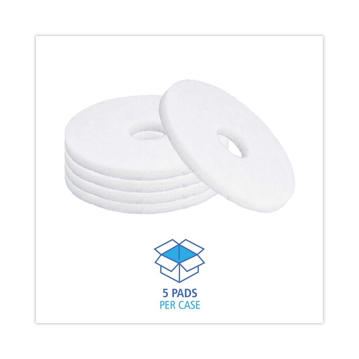 Boardwalk® Polishing Floor Pads, 13" Diameter, White, 5/Carton