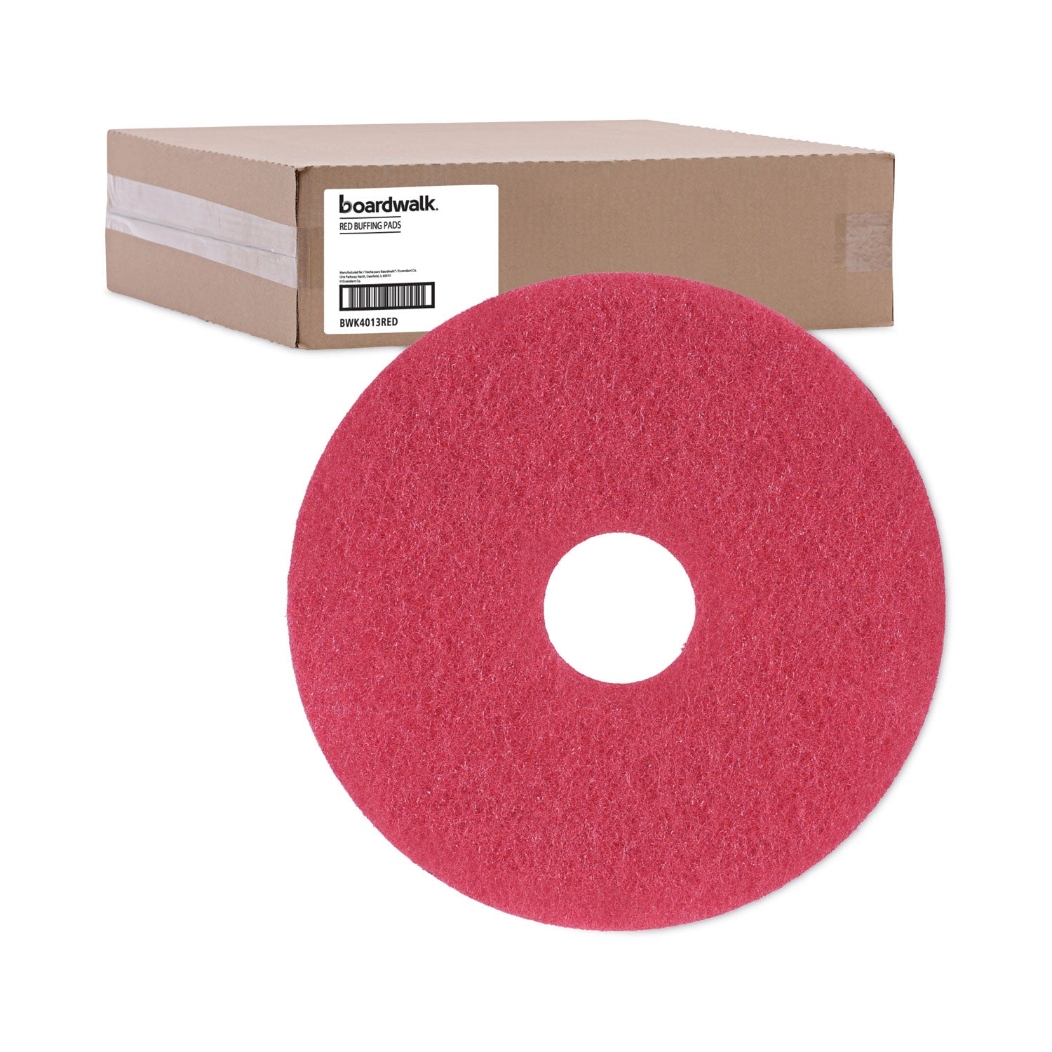 Boardwalk® Buffing Floor Pads, 13" Diameter, Red, 5/Carton