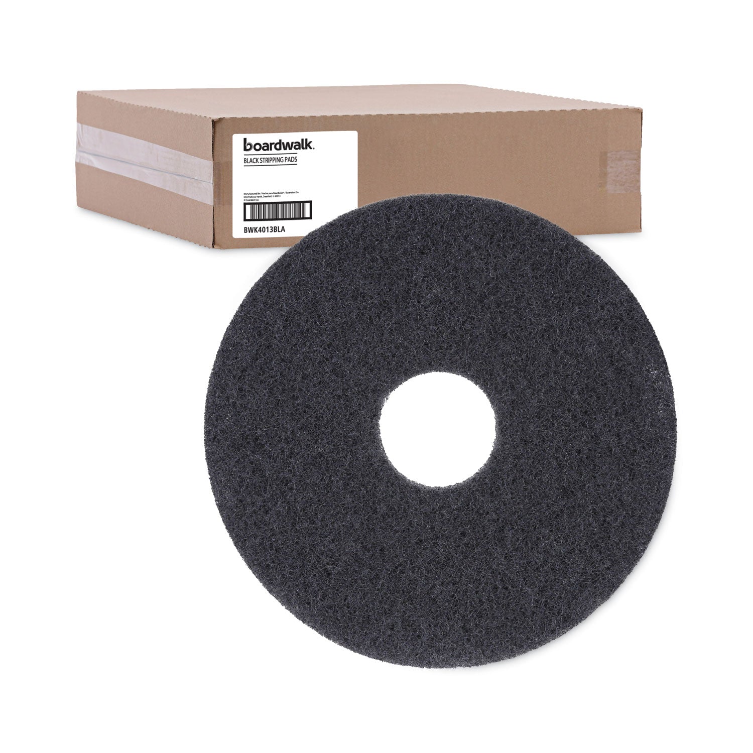 Boardwalk® Stripping Floor Pads, 13" Diameter, Black, 5/Carton