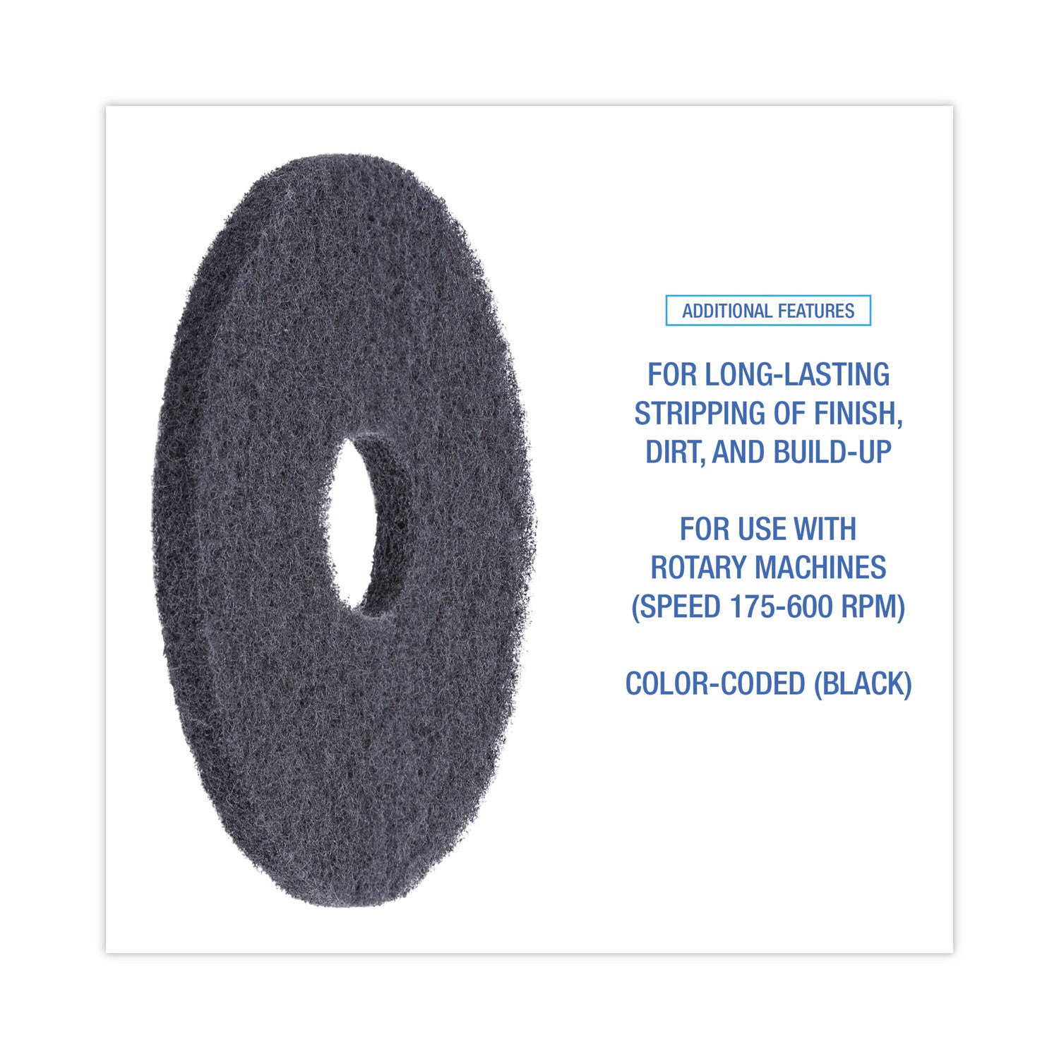 Boardwalk® Stripping Floor Pads, 13" Diameter, Black, 5/Carton