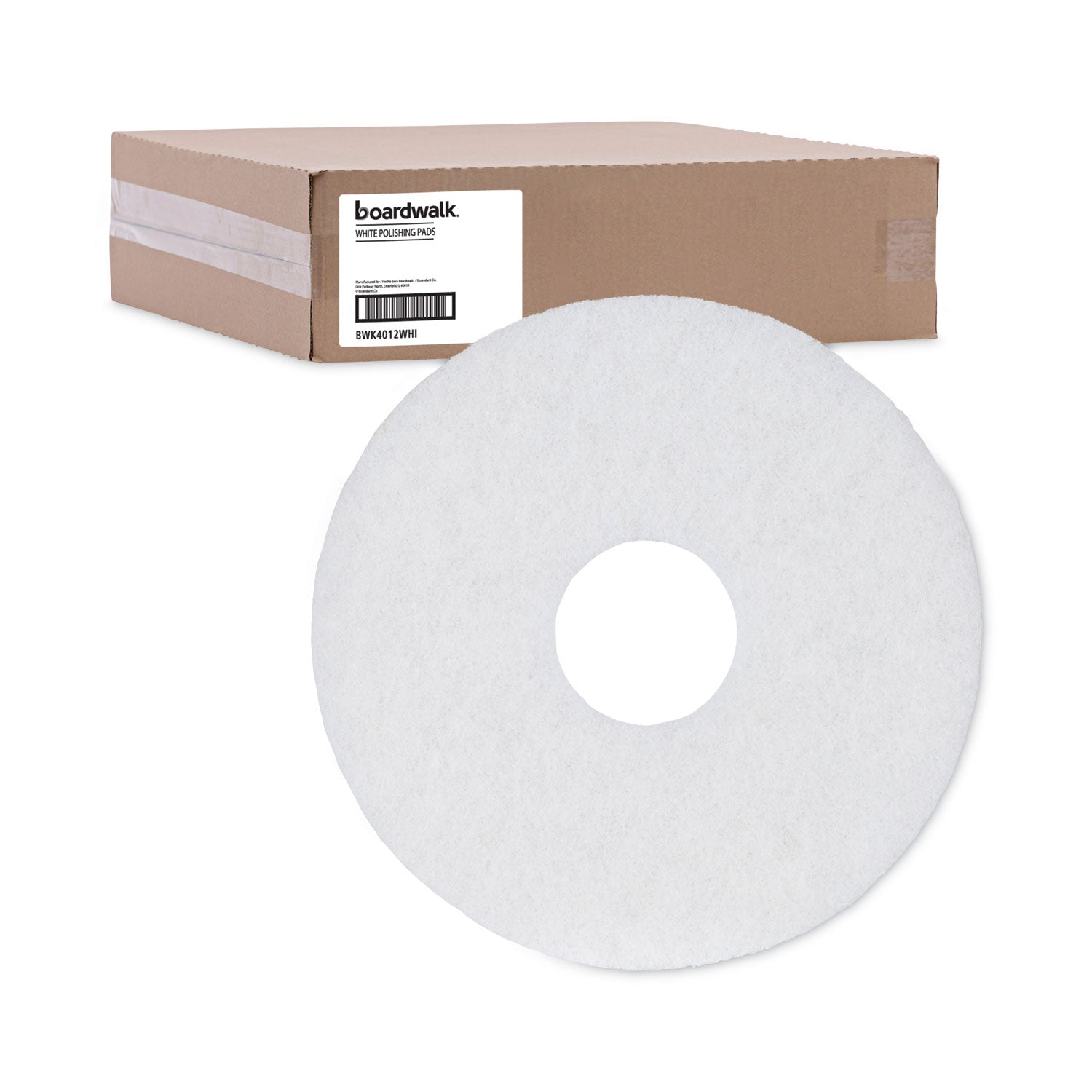 Boardwalk® Polishing Floor Pads, 12" Diameter, White, 5/Carton