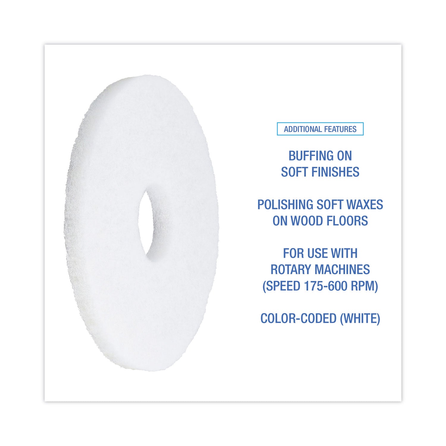 Boardwalk® Polishing Floor Pads, 12" Diameter, White, 5/Carton