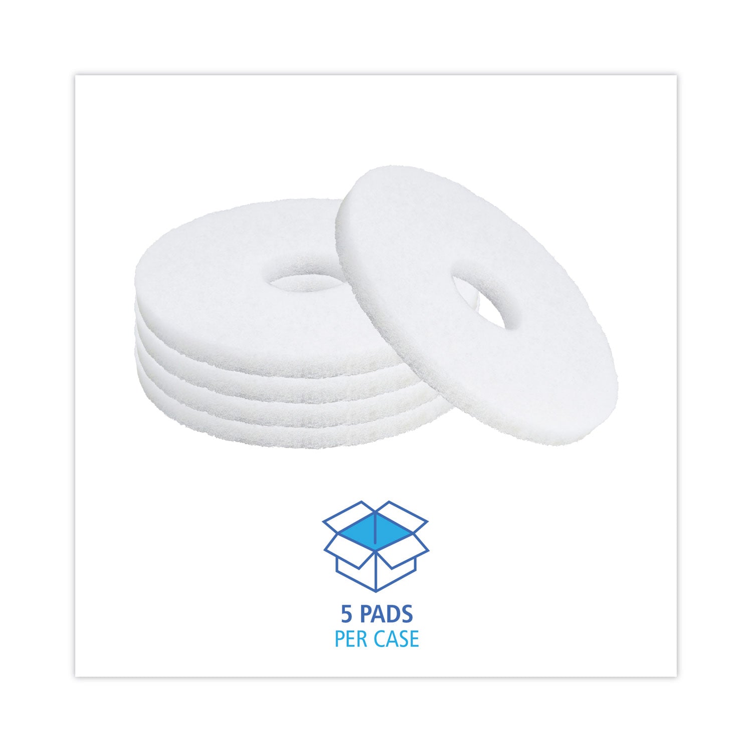 Boardwalk® Polishing Floor Pads, 12" Diameter, White, 5/Carton