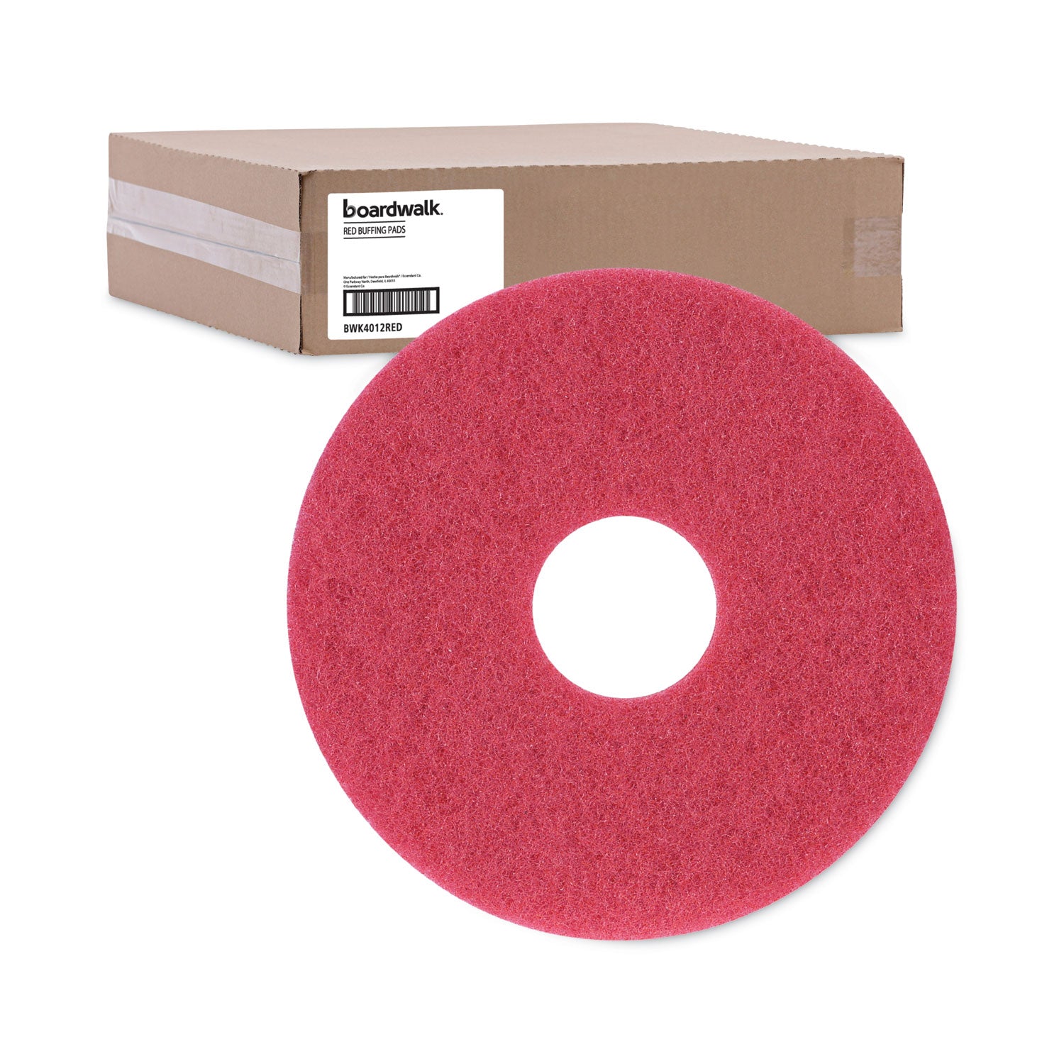 Boardwalk® Buffing Floor Pads, 12" Diameter, Red, 5/Carton