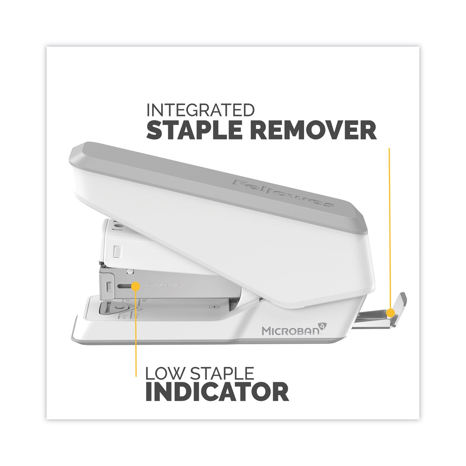 Fellowes® LX840 EasyPress Half Strip Stapler, 25-Sheet Capacity, White