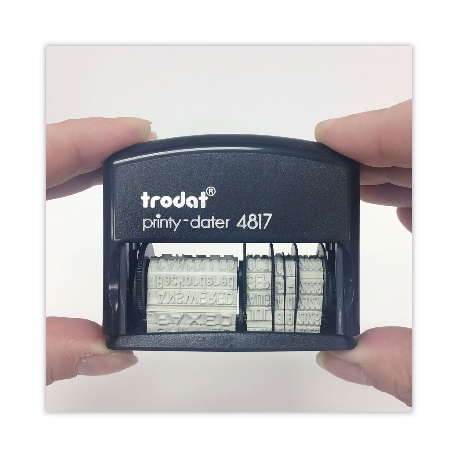 Trodat® Printy Economy 12-Message Date Stamp, Self-Inking, 2" x 0.38", Black