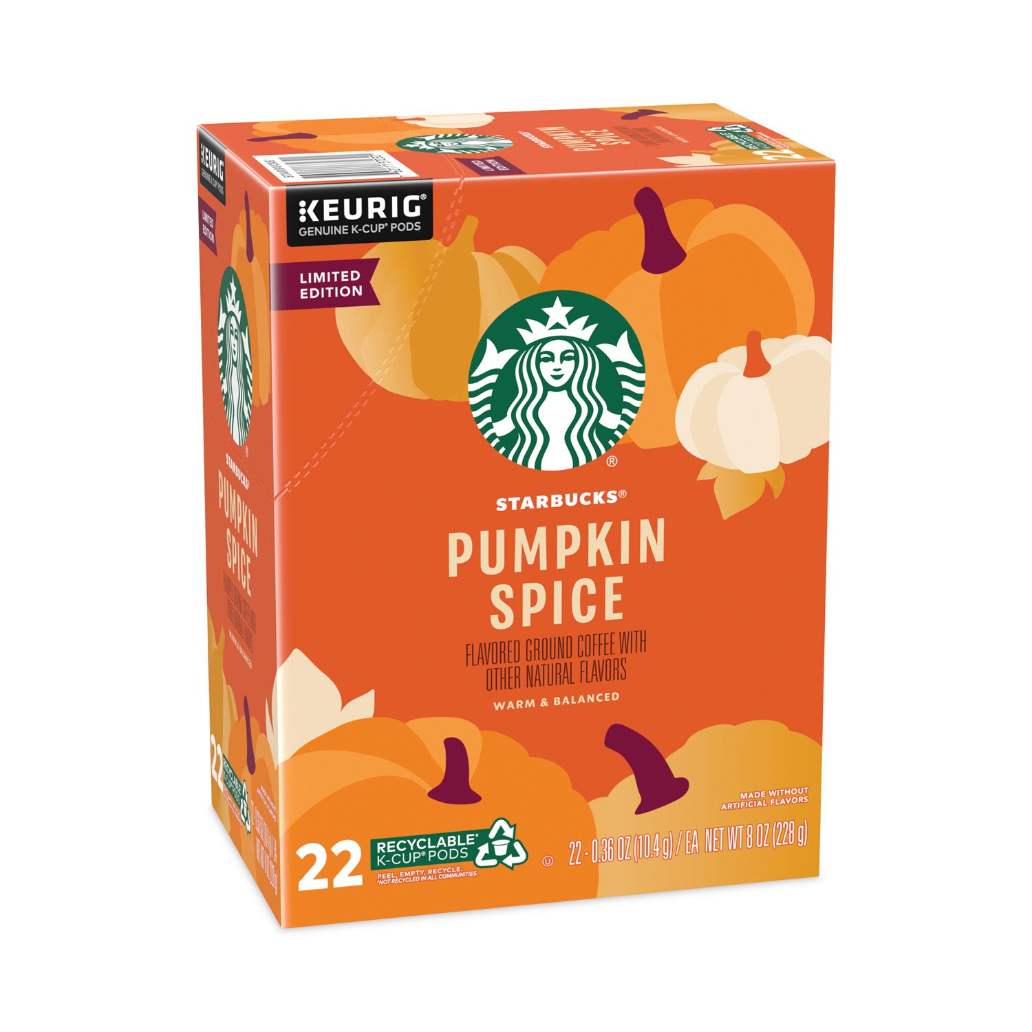 Starbucks® Pumpkin Spice Coffee, K-Cups, 22/Box, 4 Boxes/Carton