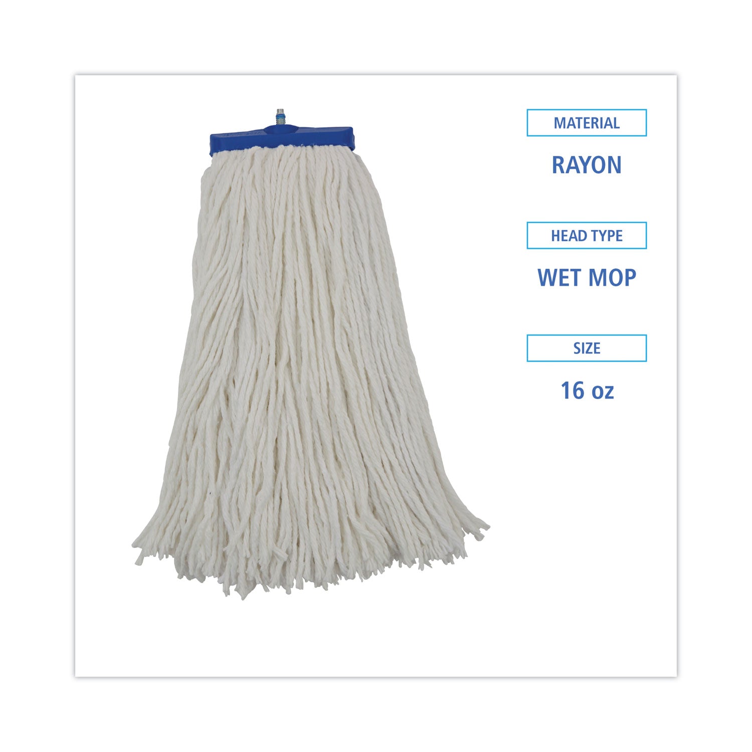 Boardwalk® Cut-End Lie-Flat Mop Head, Rayon, 16oz, White, 12/Carton