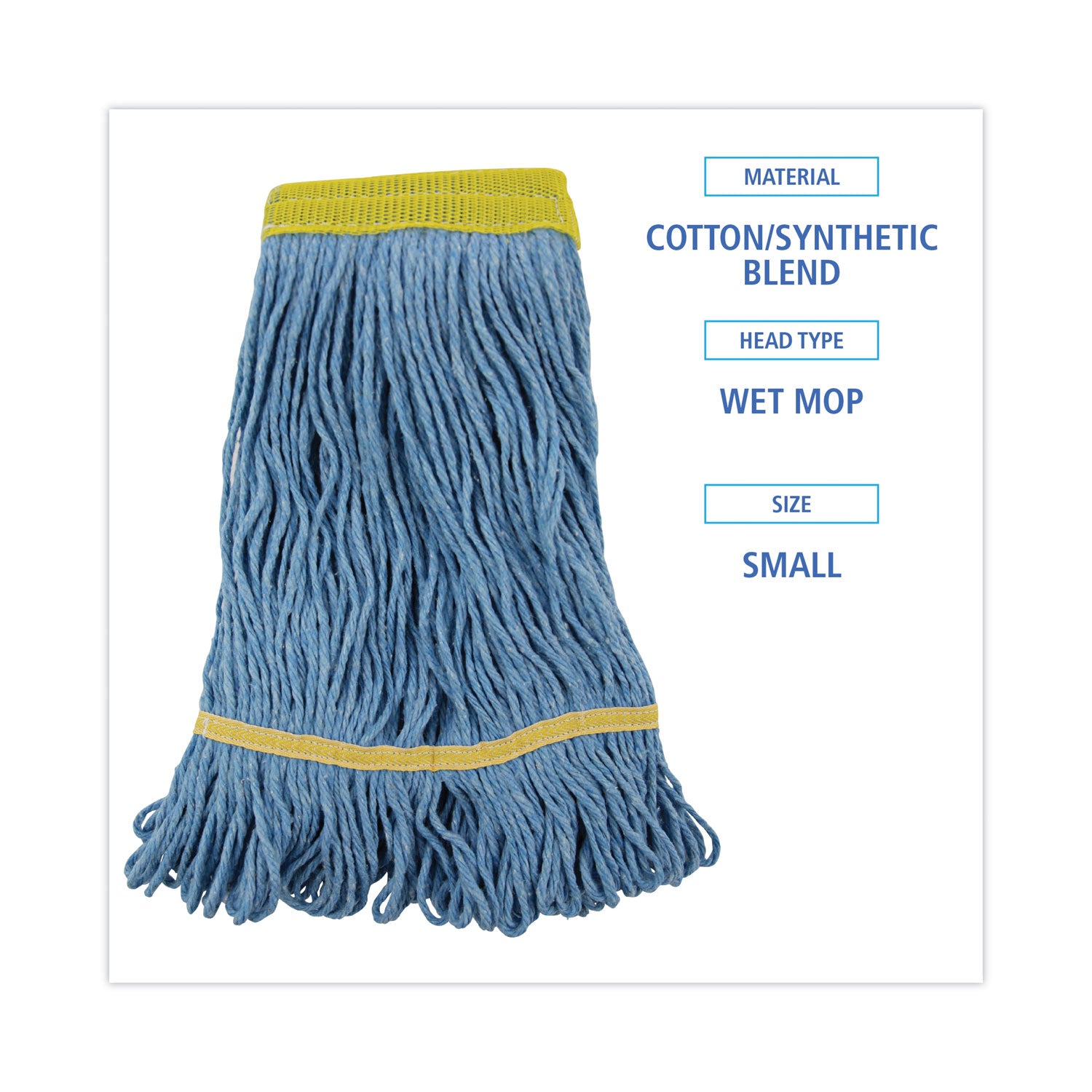 Boardwalk® Super Loop Wet Mop Head, Cotton/Synthetic Fiber, 5" Headband, Small Size, Blue, 12/Carton