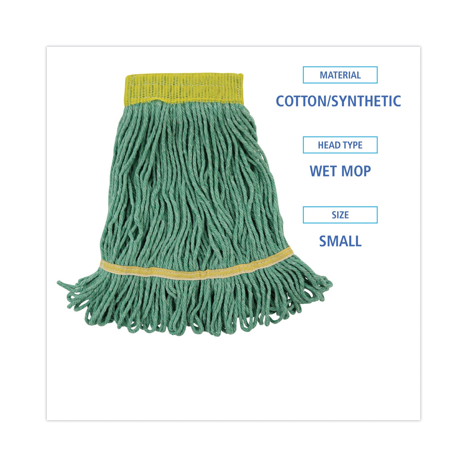 Boardwalk® Super Loop Wet Mop Head, Cotton/Synthetic Fiber, 5" Headband, Small Size, Green, 12/Carton