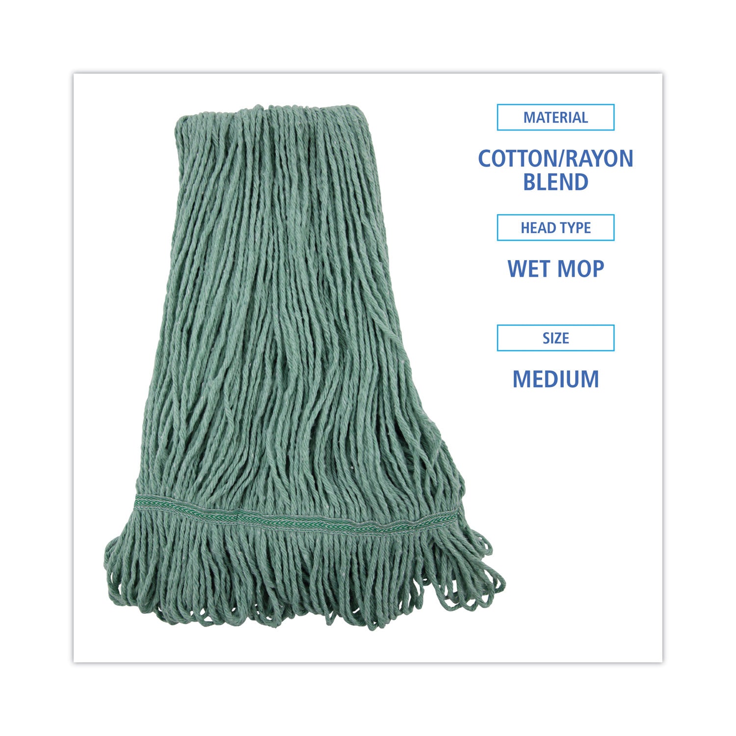 Boardwalk® Mop Head, Premium Standard Head, Cotton/Rayon Fiber, Medium, Green, 12/Carton