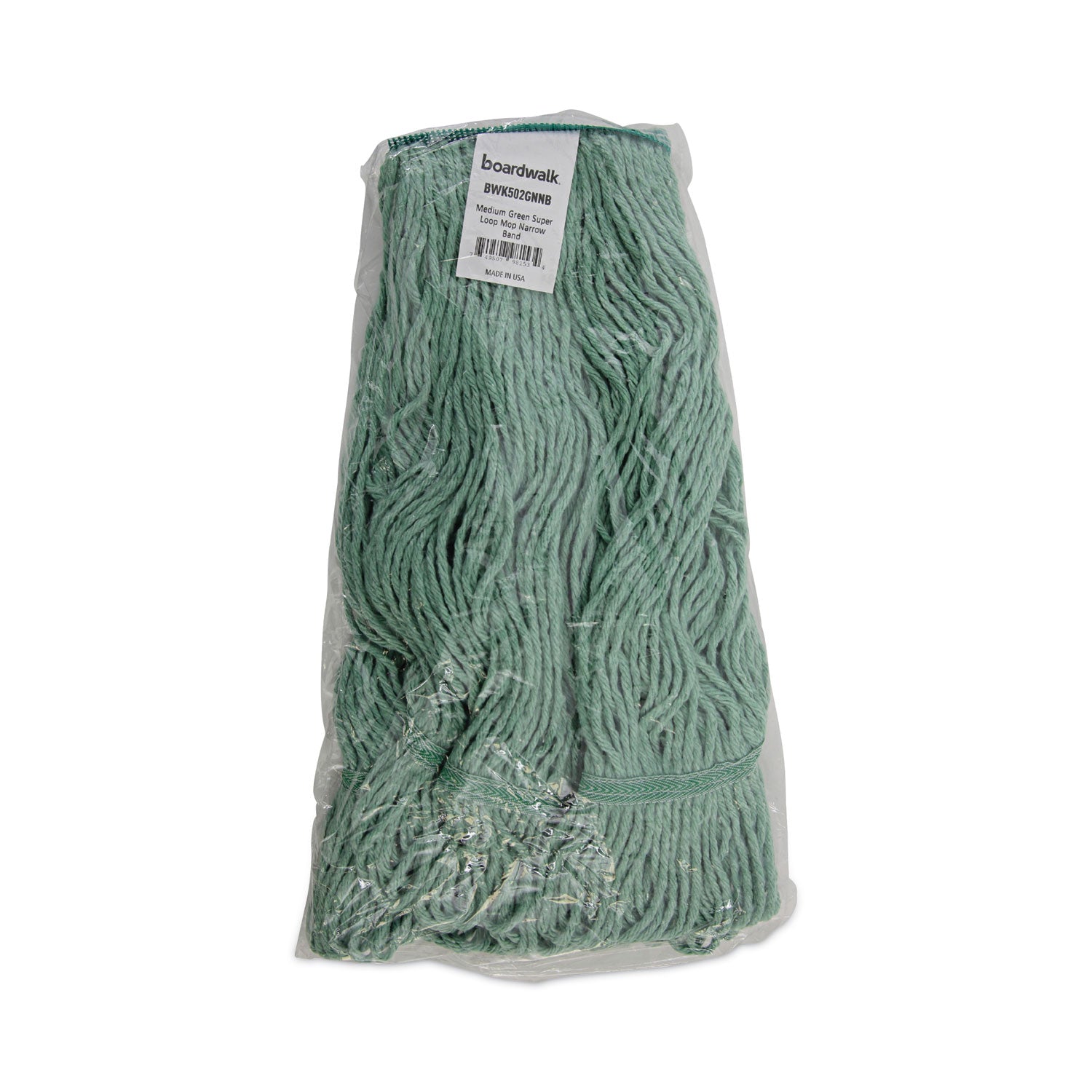 Boardwalk® Mop Head, Premium Standard Head, Cotton/Rayon Fiber, Medium, Green, 12/Carton