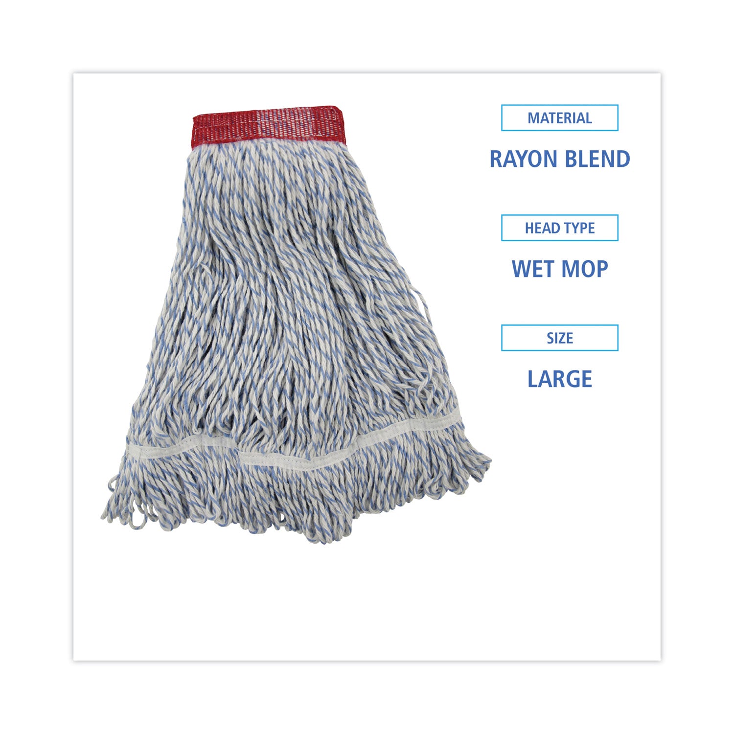 Boardwalk® Mop Head, Floor Finish, Wide, Rayon/Polyester, Large, White/Blue, 12/Carton