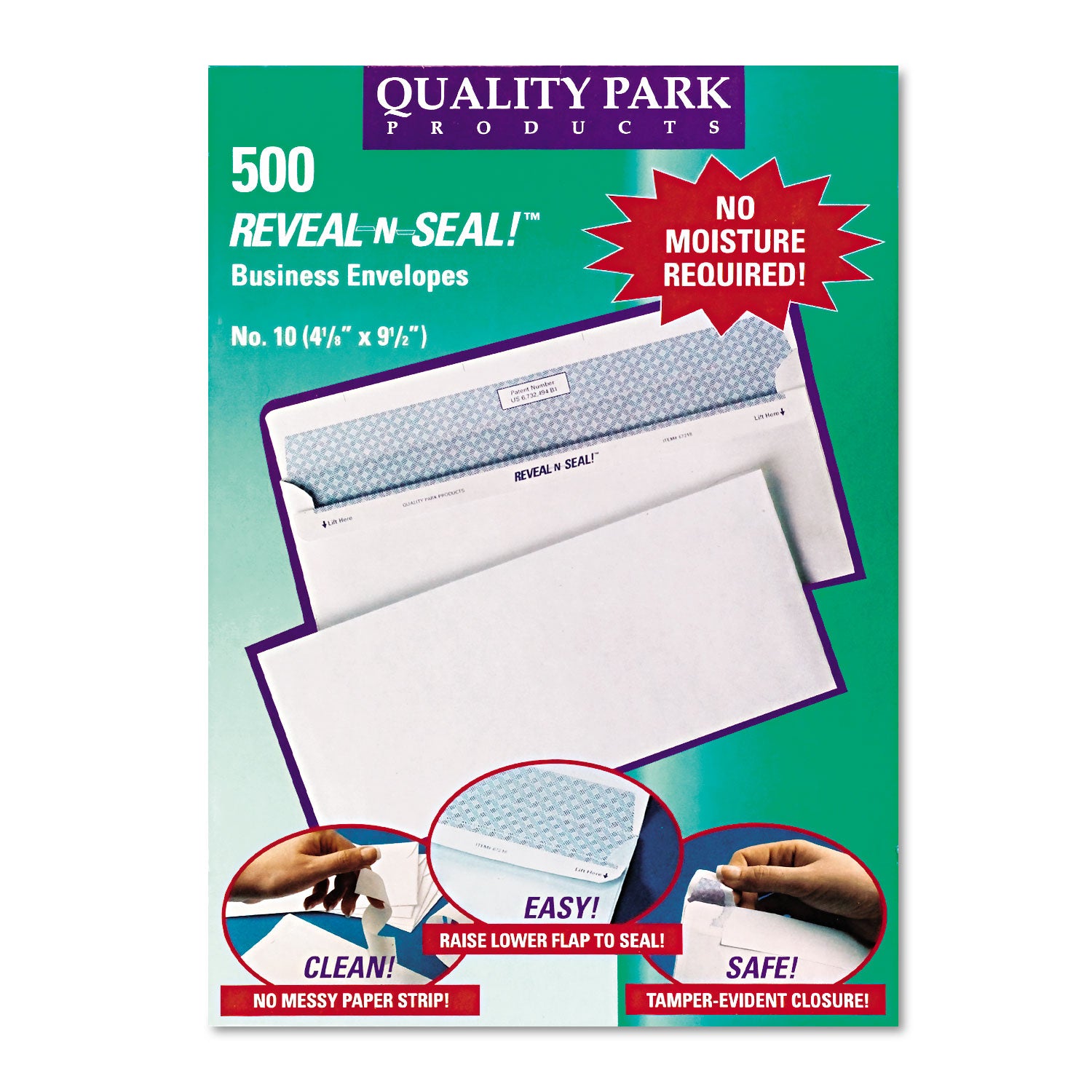 Quality Park™ Reveal-N-Seal Security Tinted Envelope, #10, Commercial Flap, Self-Adhesive Closure, 4.13 x 9.5, White, 500/Box