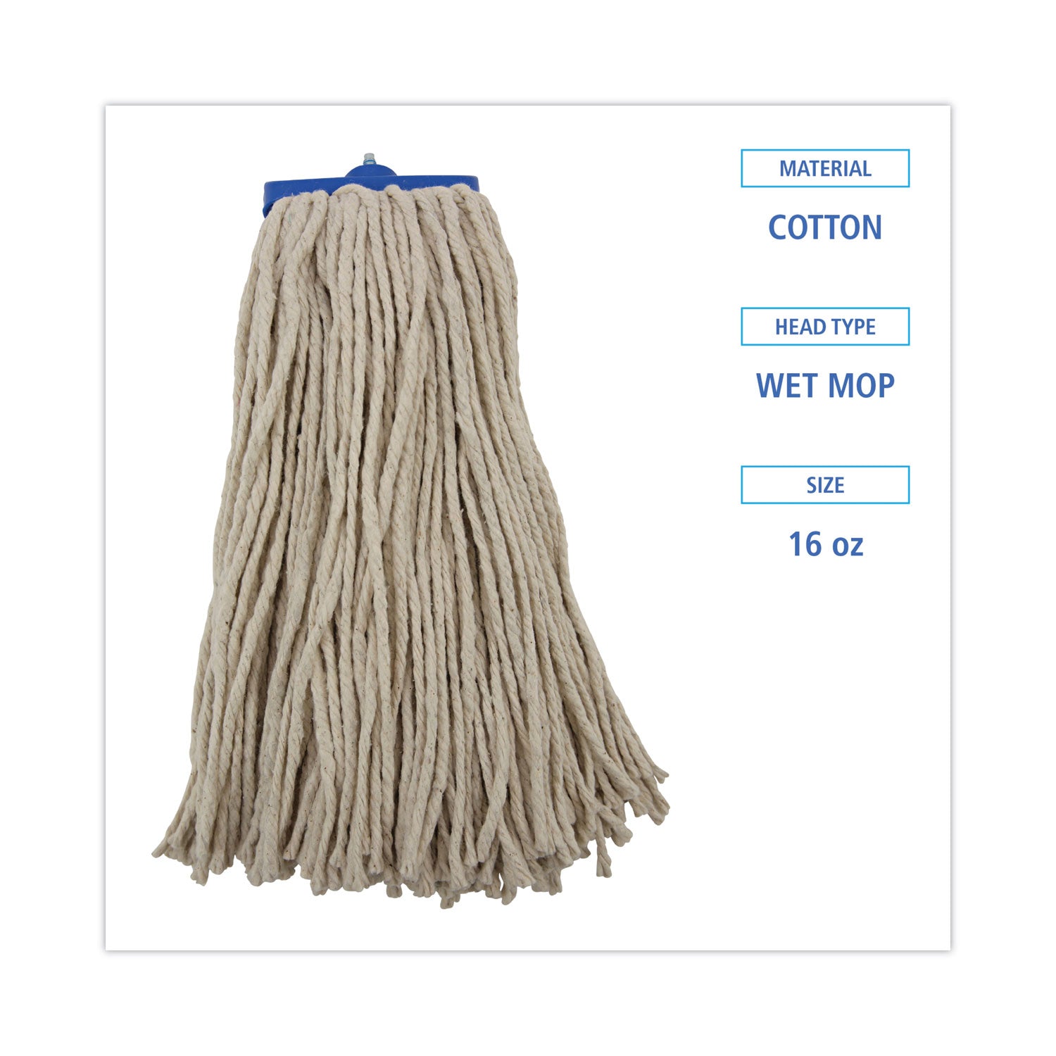 Boardwalk® Cut-End Lie-Flat Wet Mop Head, Cotton, 16oz, White, 12/Carton