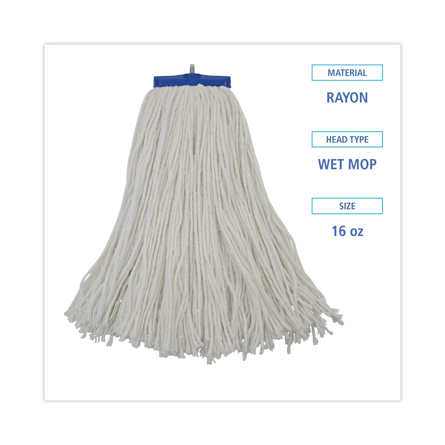 Boardwalk® Cut-End Lie-Flat Wet Mop Head, Rayon, 16oz, White, 12/Carton